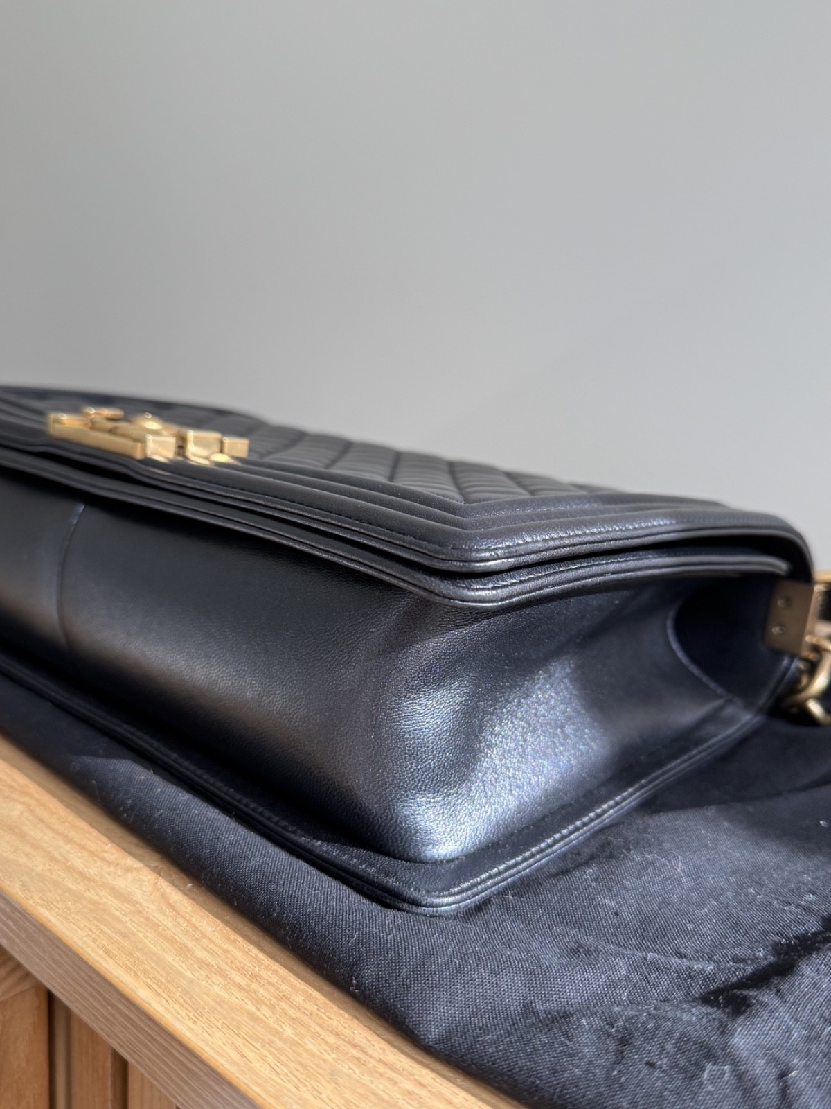100% Authentic Chanel Boy Large Black Quilted Calfskin Leather Shoulder Bag