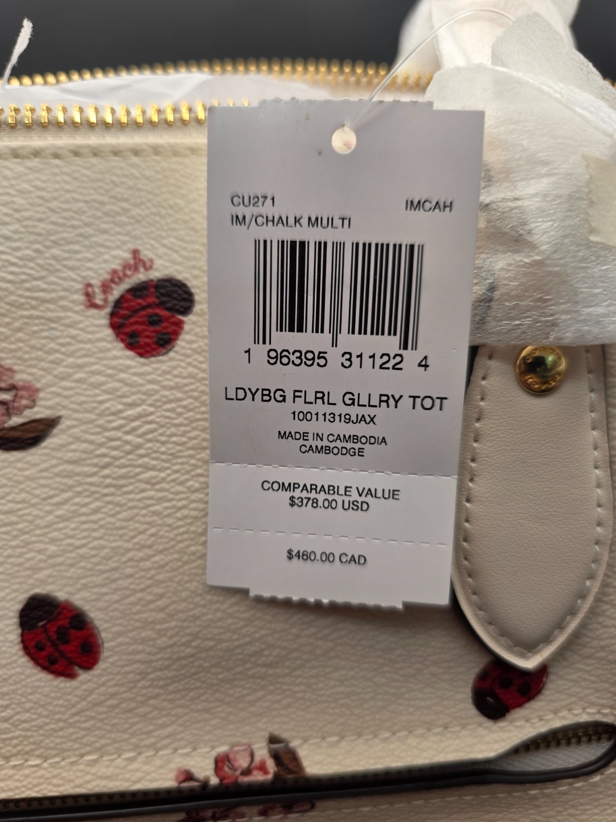 NEW COACH GALLERY TOTE WITH LADYBUG FLORAL PRINT (SCUFF MARKS BACK)