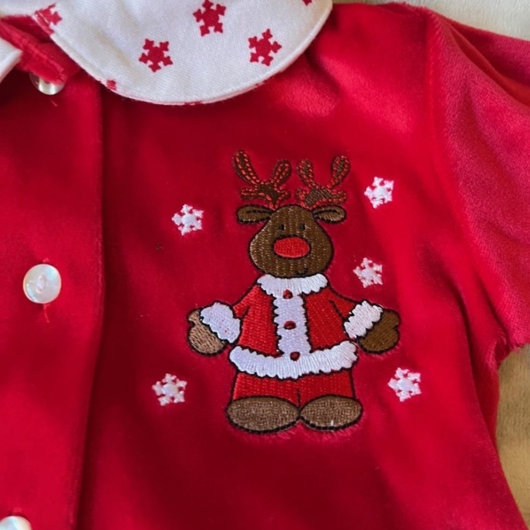 Baby Christmas Reindeer 3Pc Layette Set 0-3 Months Red Outfit Hat NWT