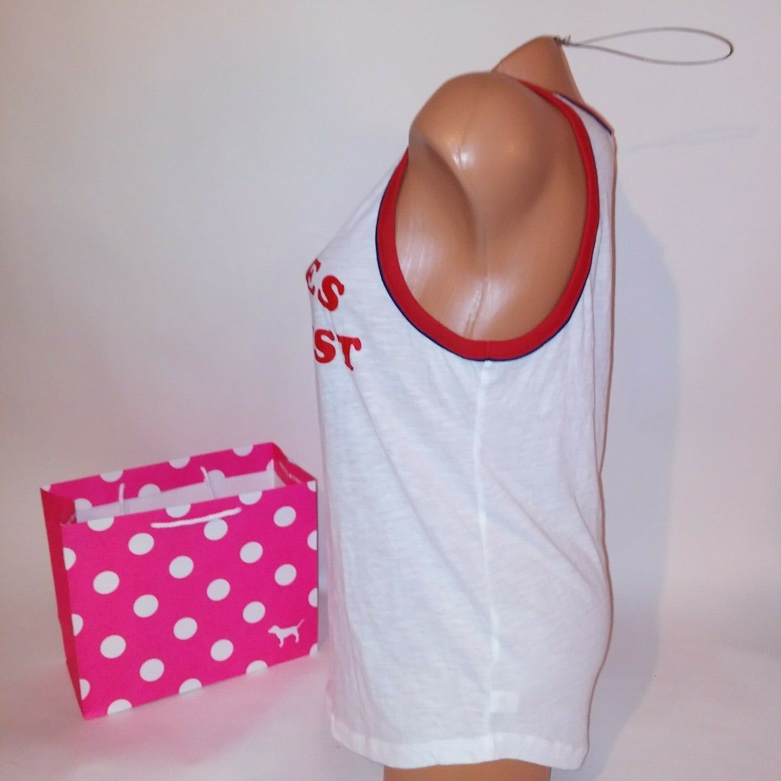 Victoria Secret PINK Tank Top Red White Blue “In Fries We Trust” Sleeveless Logo