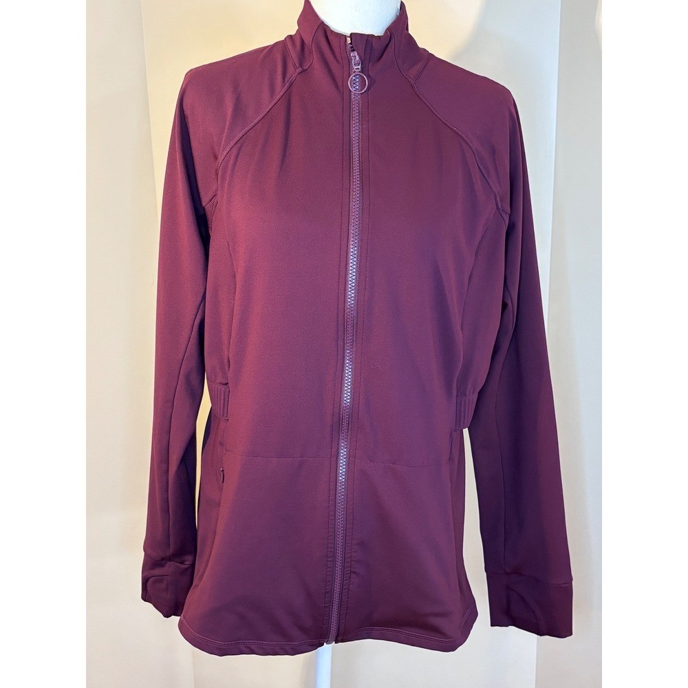 Fabletics Womens Full Zip Athletic Jacket Burgundy Plum Cinched Waist Large
