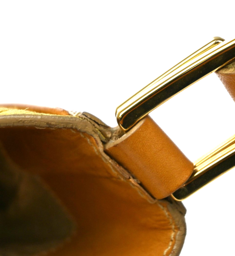 CELINE Logo C Macadam Pattern Shoulder Bag Suede Leather Yellow GHW 38KD150
