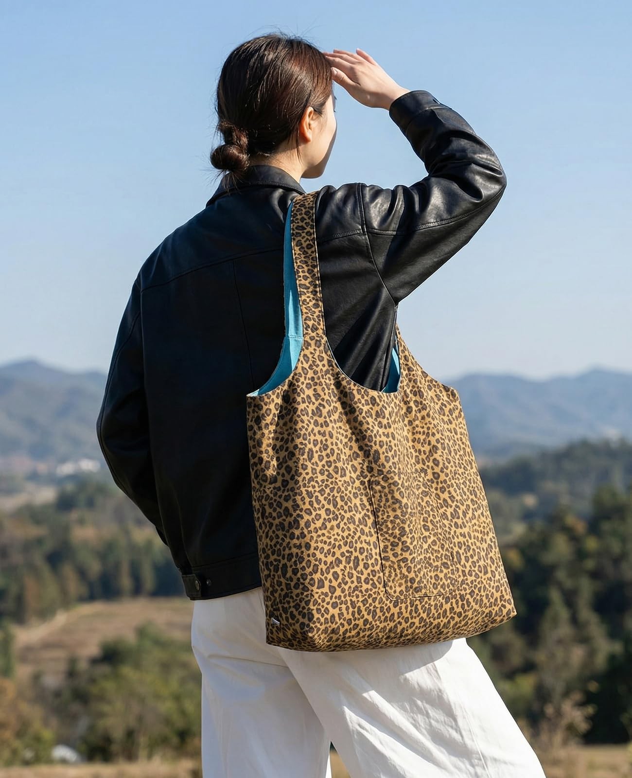 TeeYee Women Canvas Tote Bag Leopard Double-Sided Shoulder One Size, 323blue