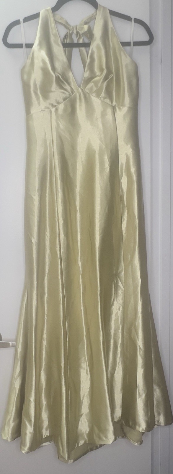 Vintage Y2K Jessica McClintock Apple Green Satin Halter Maxi Gown Fairycore