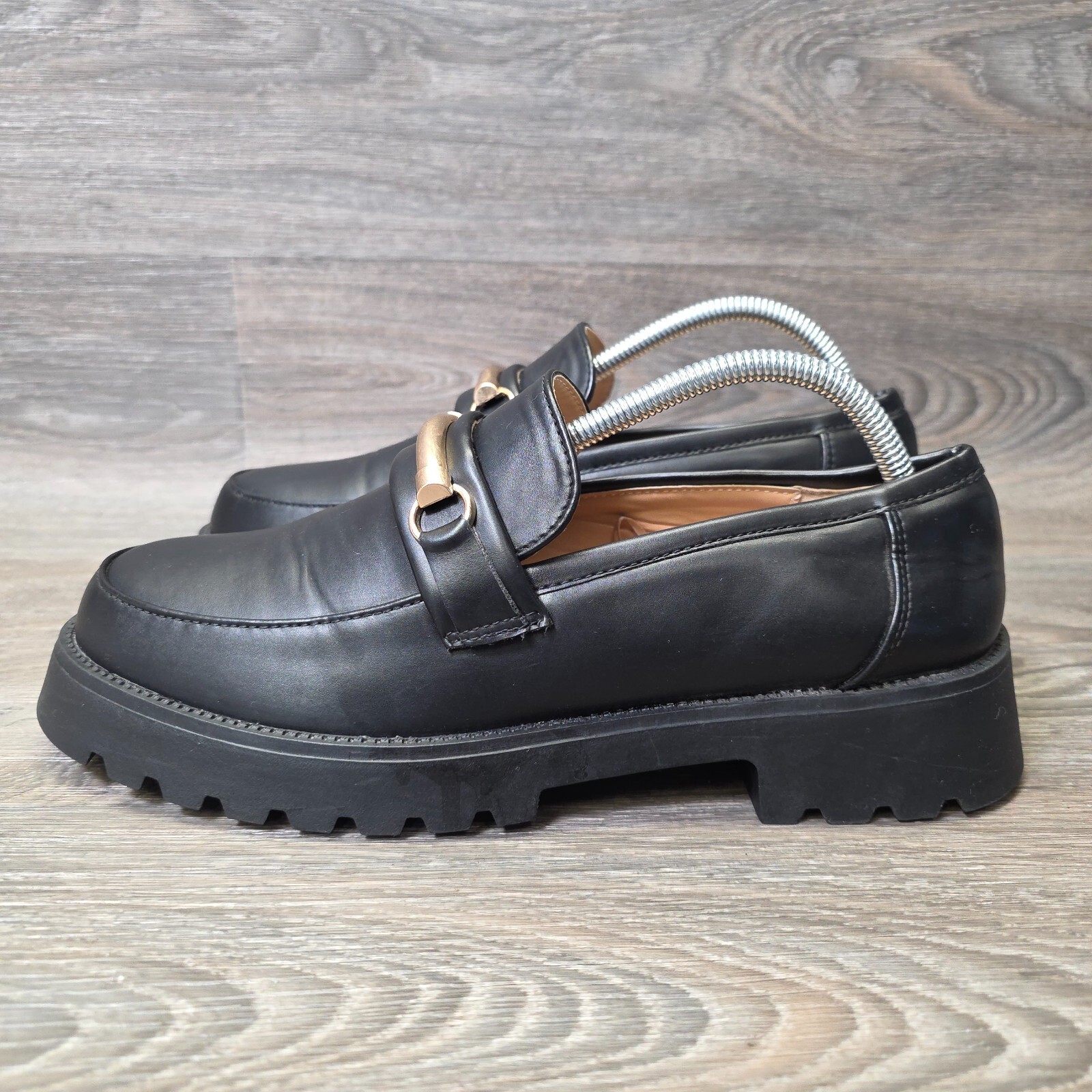 Mudd Loafers Womens 10M Black Faux Leather Slip On Chunky Platform Academia Y2K