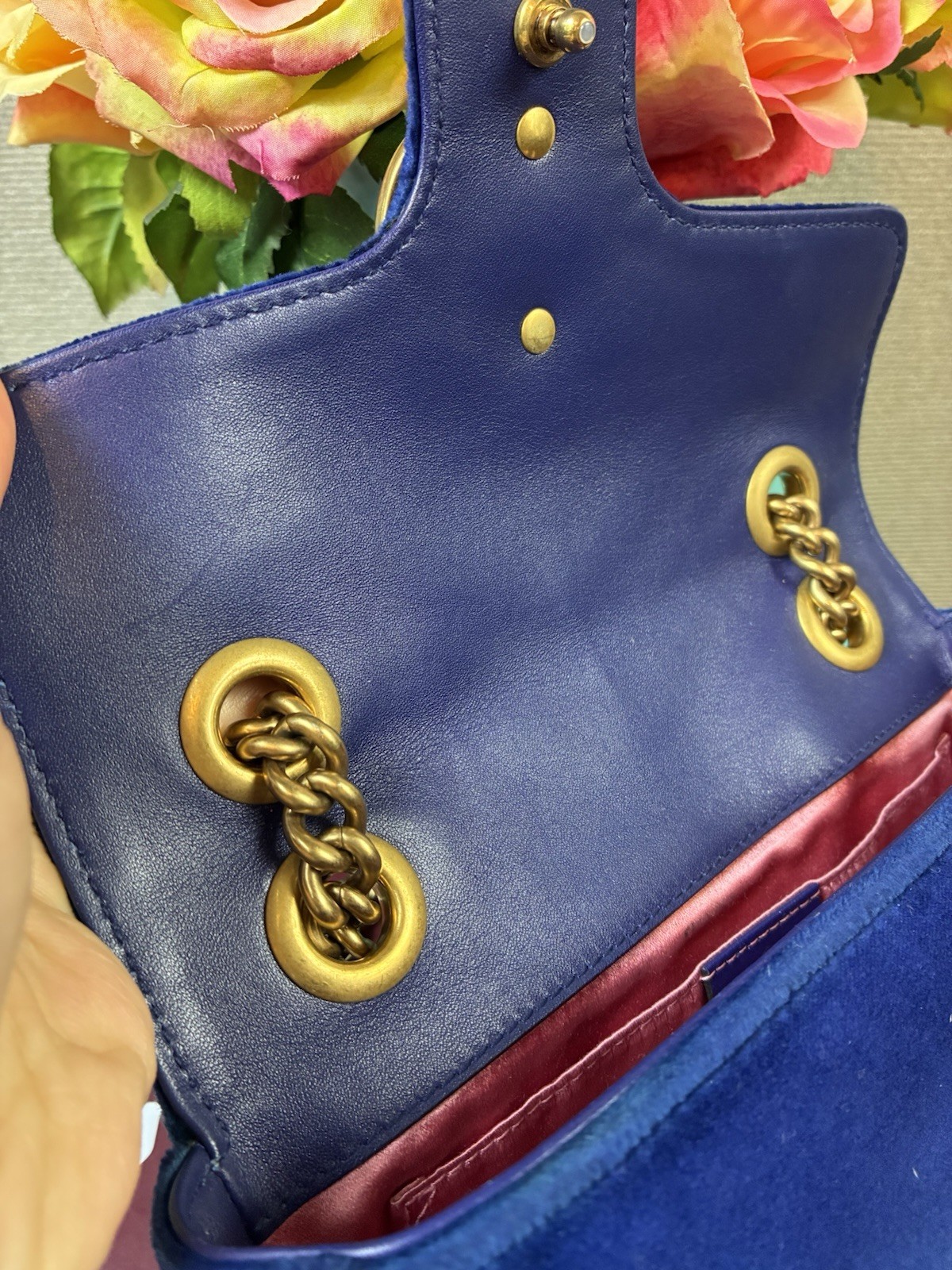 Gucci Marmont Blue Velvet Quilted Shoulder Bag – Excellent Pre Loved Condition
