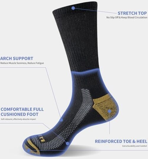 JOYNÉE Mens Athletic Crew Socks 5/10 Pairs Large Black/Gold Work (5 Pairs)
