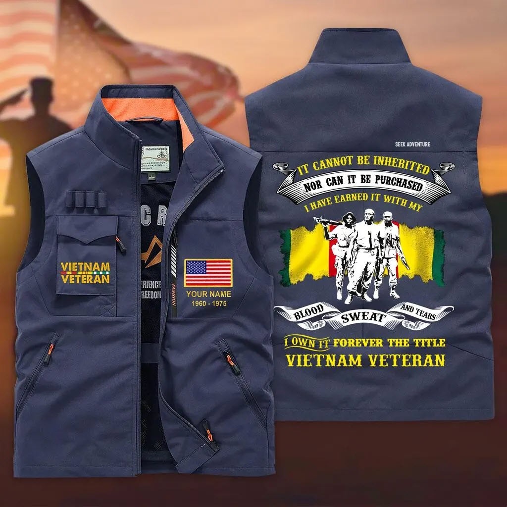 Custom Vietnam Veteran Multi-Pocket Vest, Proud Military Vest for Men, Veteran