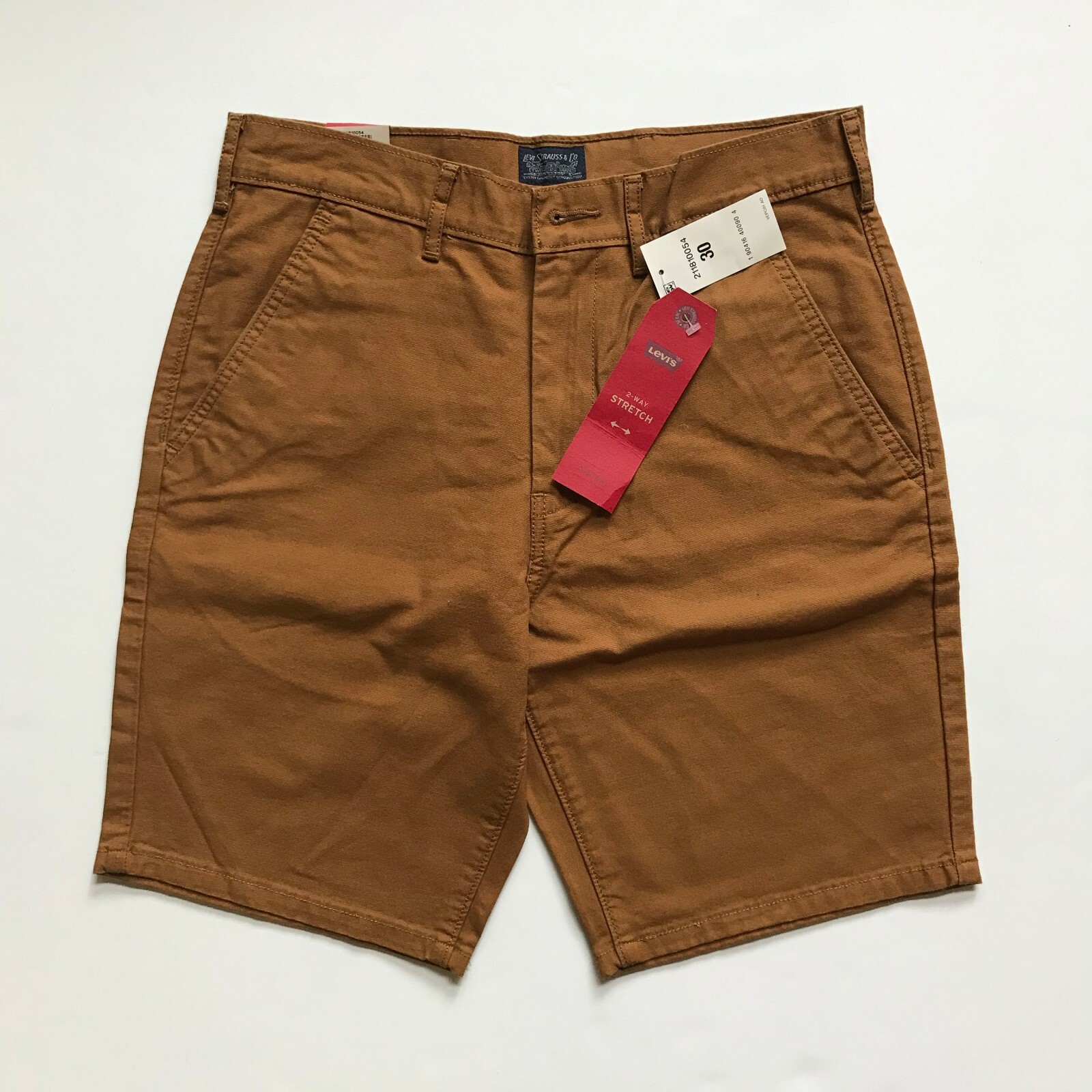 NWT Levis Men’s Classic Solid Cotton Flex Straight Chino Shorts Falls above knee