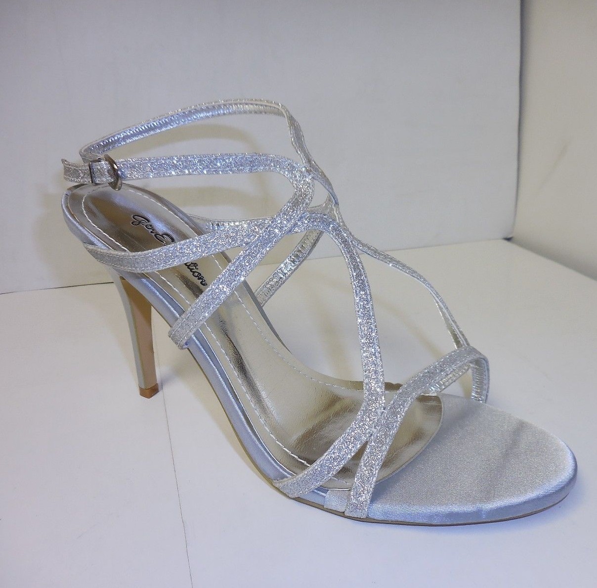 Women’s Silver Glitter Criss Cross High Heel Party Shoes Sizes: 5 1/2 – 10