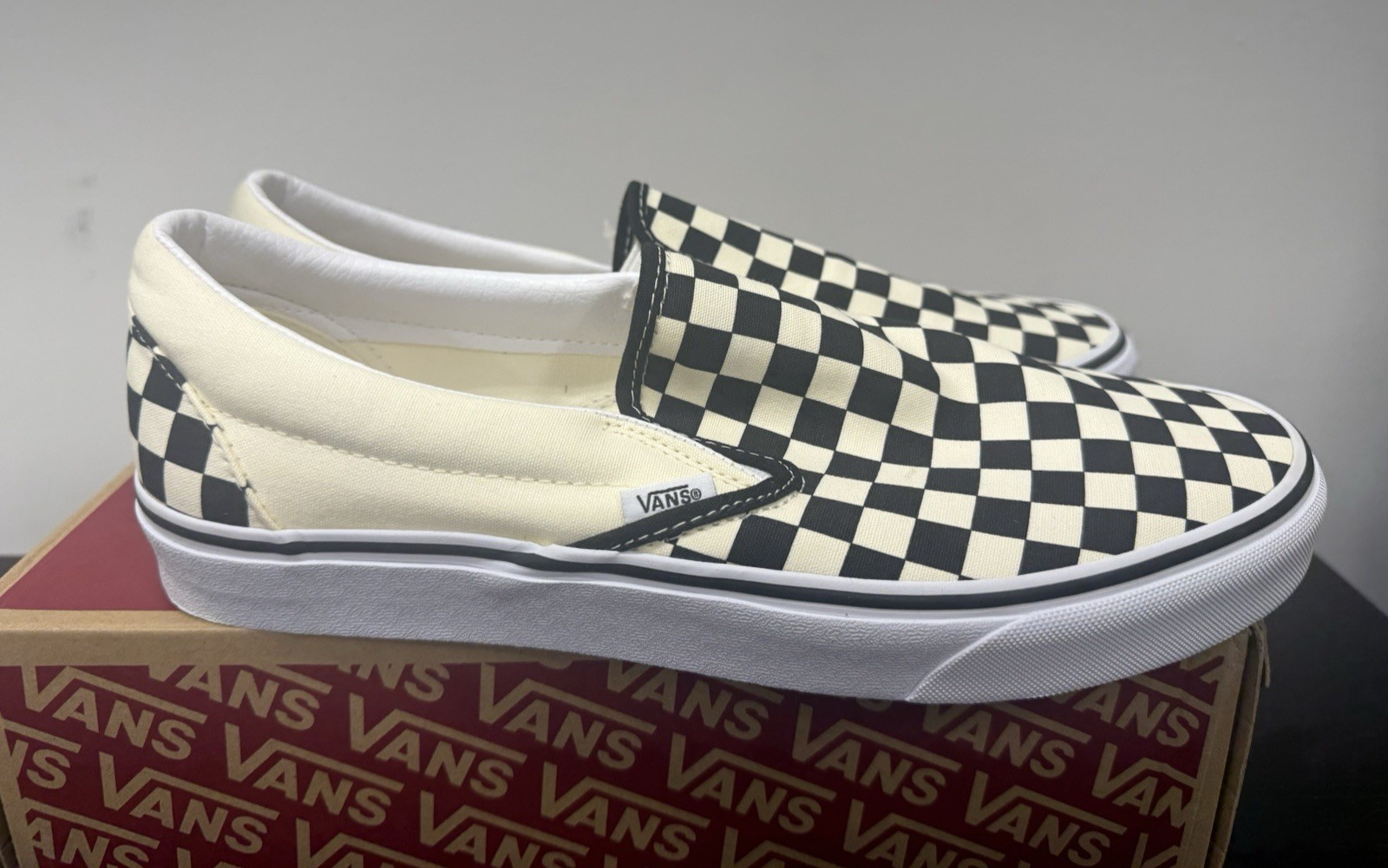 VANS Classic Slip-On Canvas Shoes Black White Checkerboard VN000EYEBWW Men’s Sz