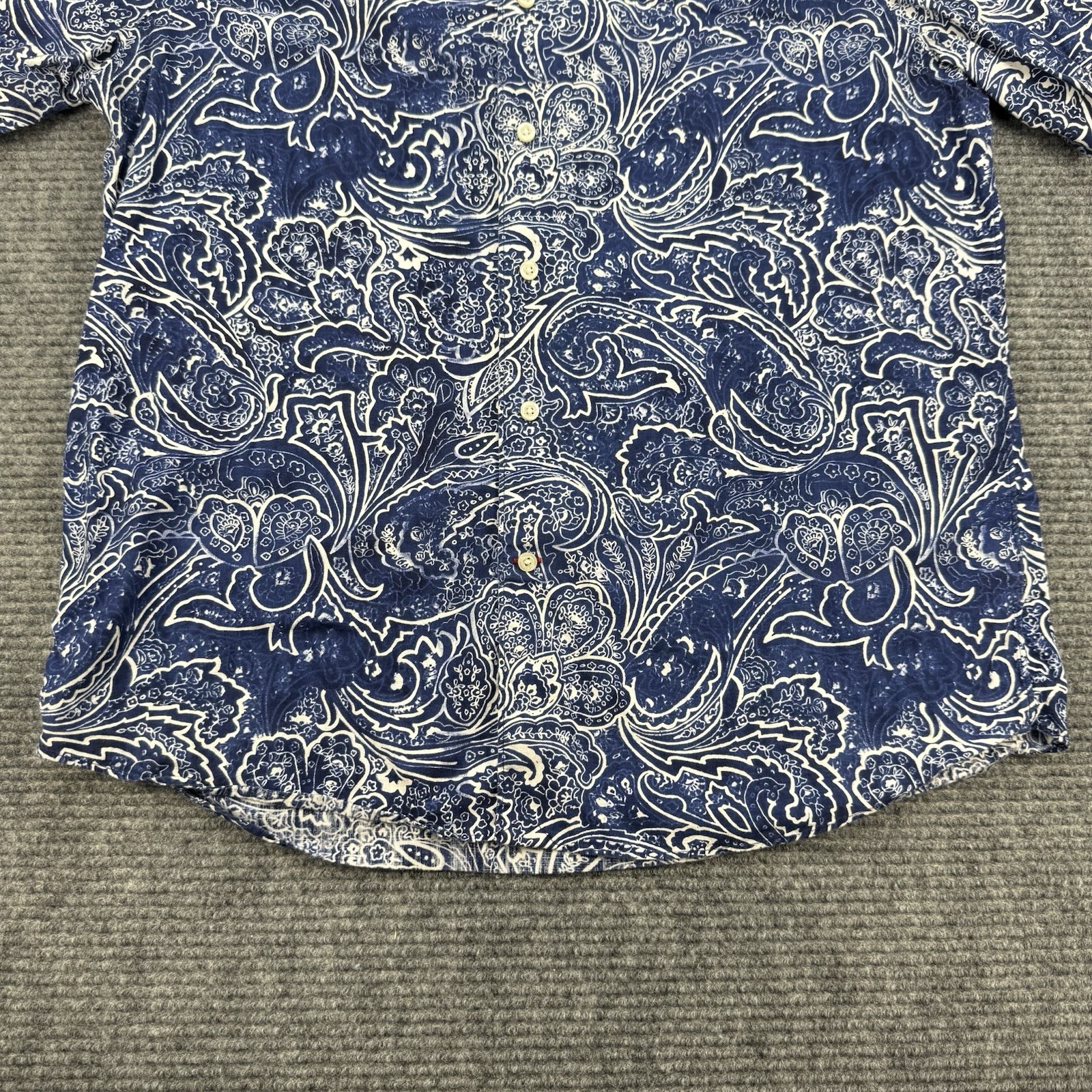 Cremieux Classics Mens Large Blue Paisley Short Sleeve Button Front 100% Cotton