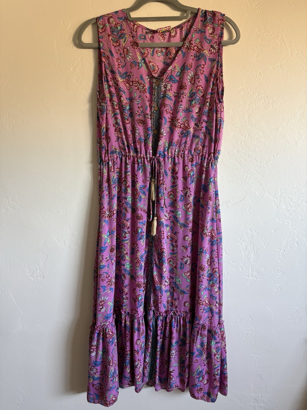Ibiza Style Boho Maxi Dress Pink Floral Art Silk OS Beach Resort Cruise