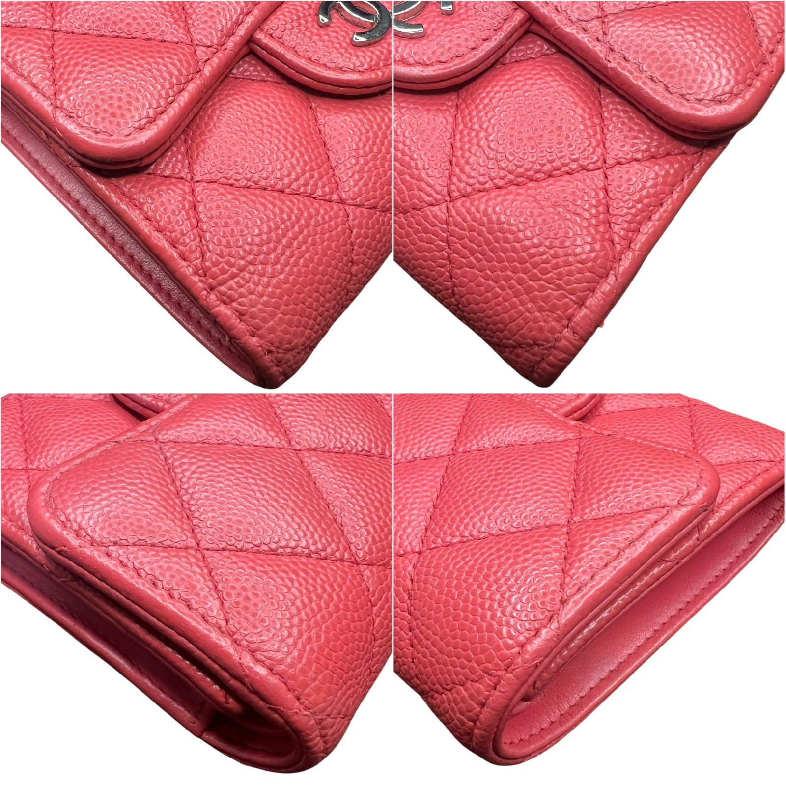CHANEL Pink Caviar Skin Matelasse CC Logo Flap Tri-fold Small Flap Wallet