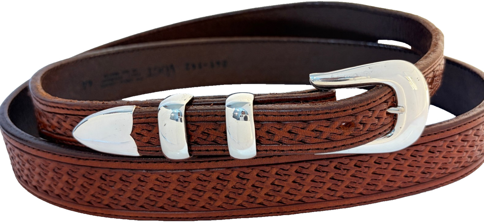 Douglas Magnus Sterling Silver .925 Ranger Belt Buckle 44 Vogt Tooled Leather