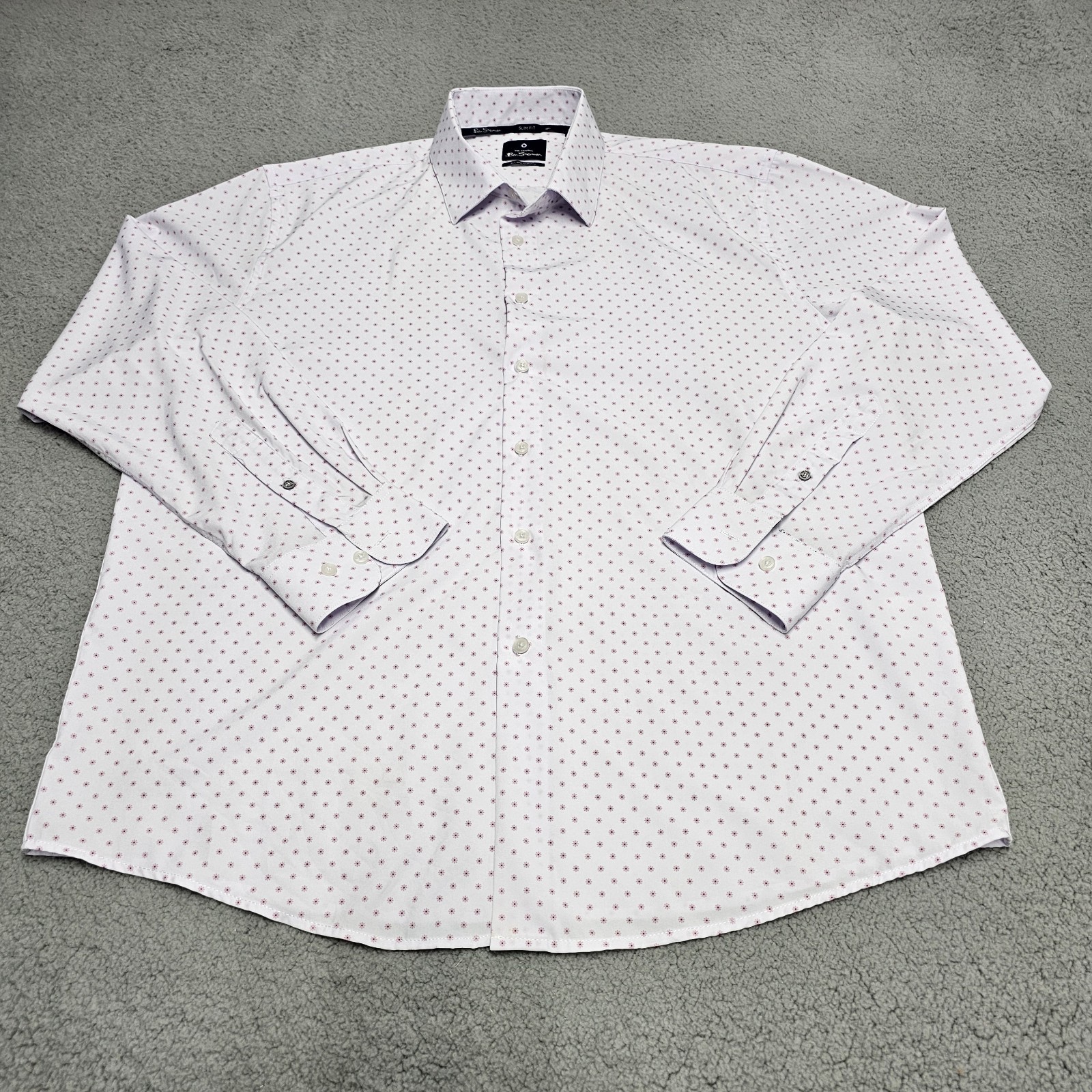 Ben Sherman Dress Shirt Men XL Slim Fit All Way Stretch Floral White pink floral