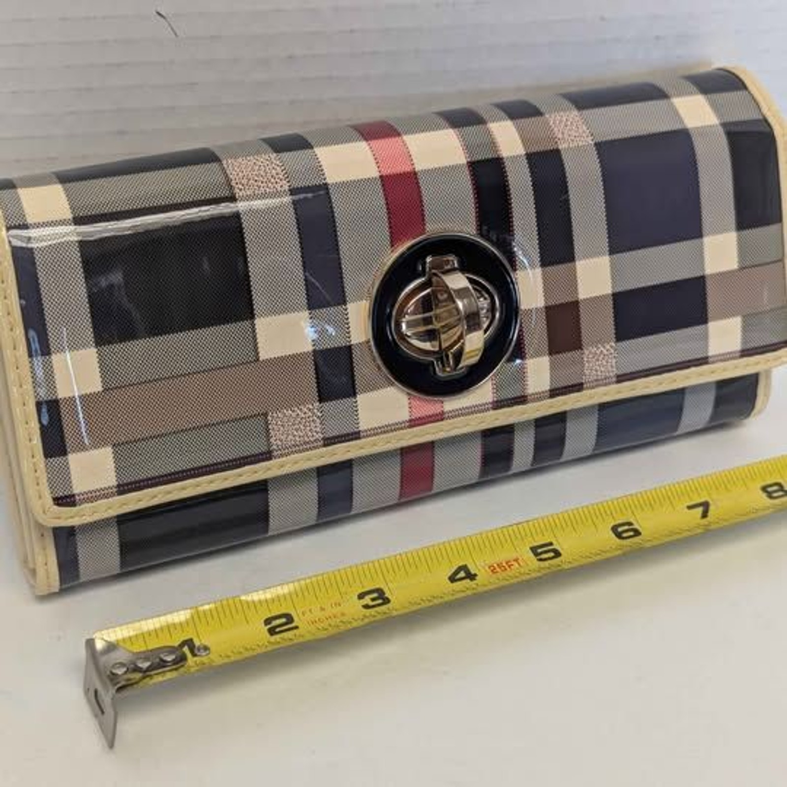 Small Plaid Patent Leather Wallet Y2K Mini Purse Bag for Her 8.5×4.5×1.5