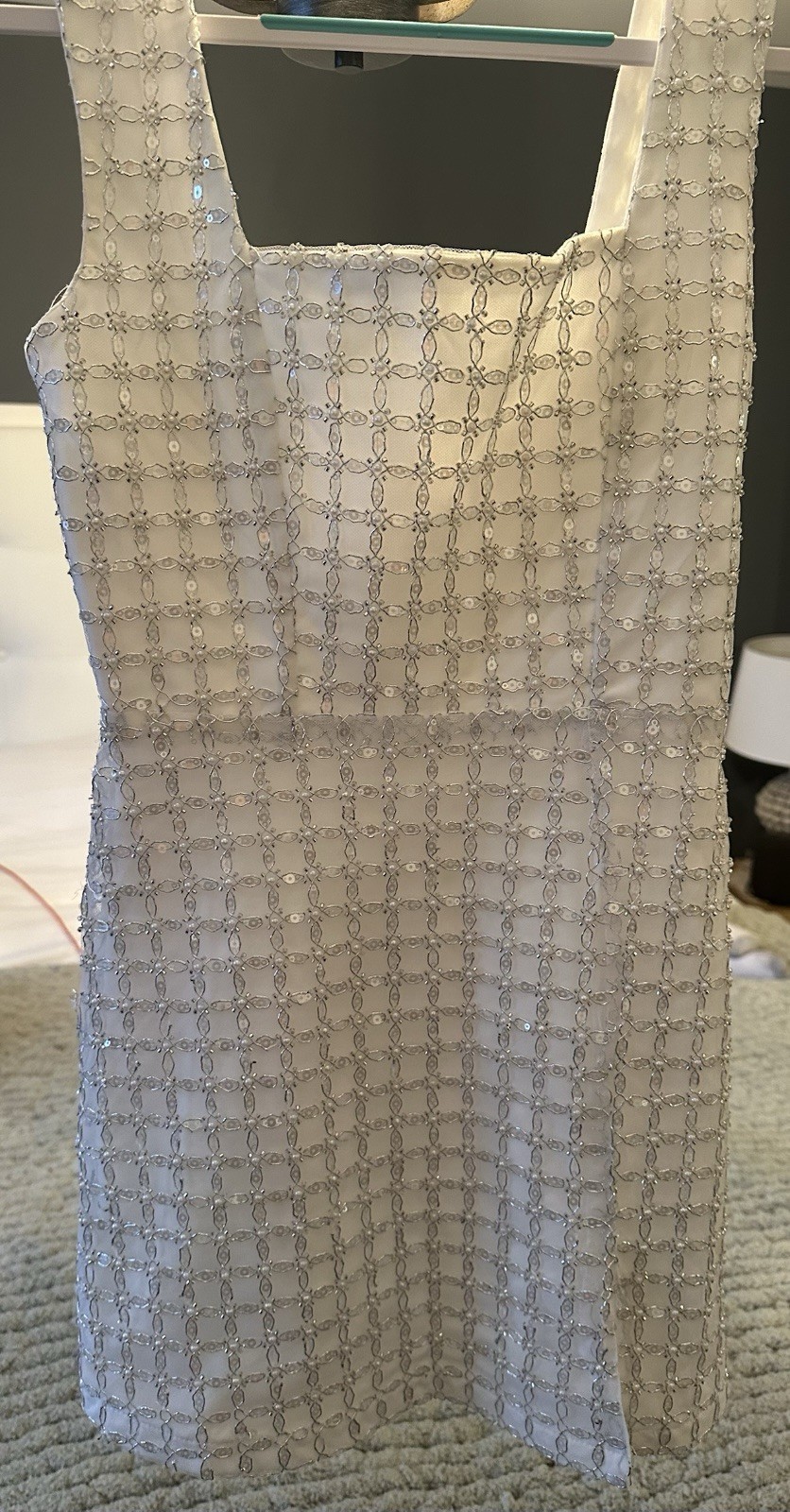 Altar’d State Women’s S White Sequin Geometric Square Neck Sleeveless Mini
