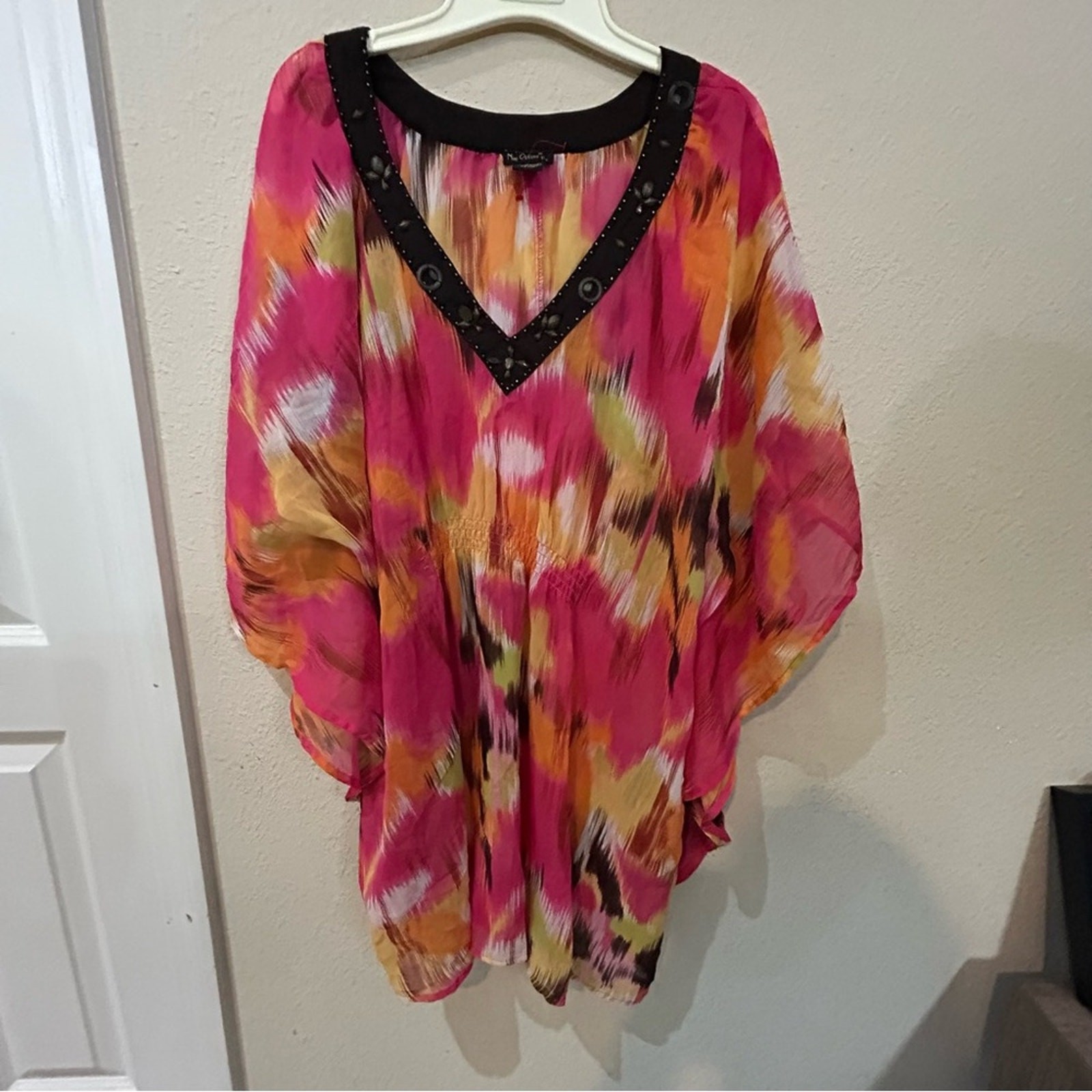 Nue Options Women’s Blouse Size 2XL Sheer Abstract Print