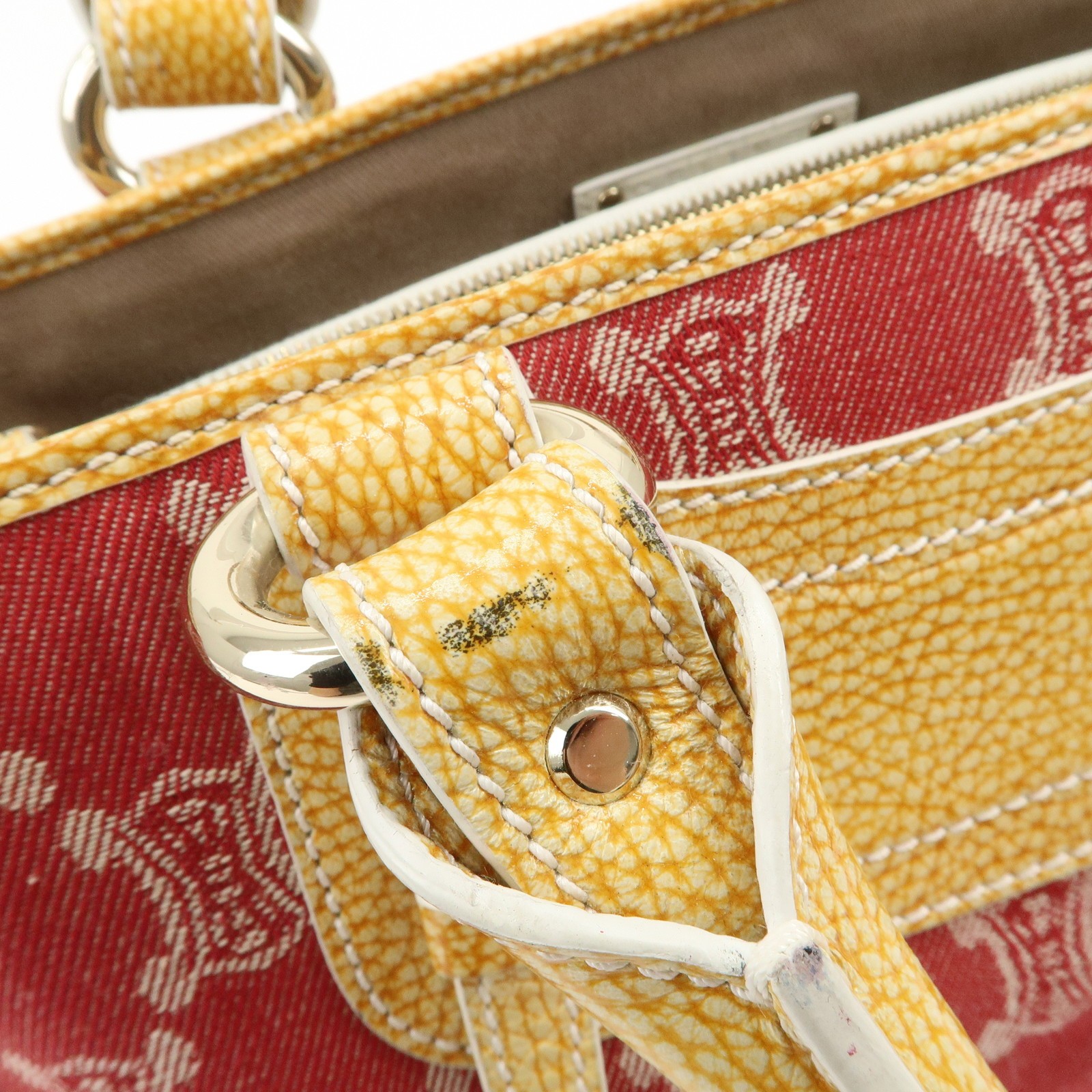 CELINE Macadam Boogie Canvas Leather Hand Bag Red Beige Authentic Used F/S