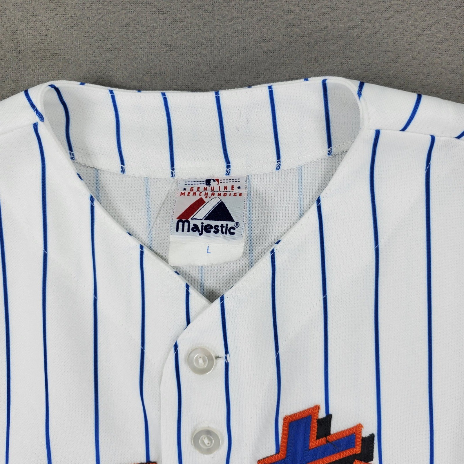 Majestic New York Mets Baseball Jersey Kids L White Pinstripe MLB Button Up USA