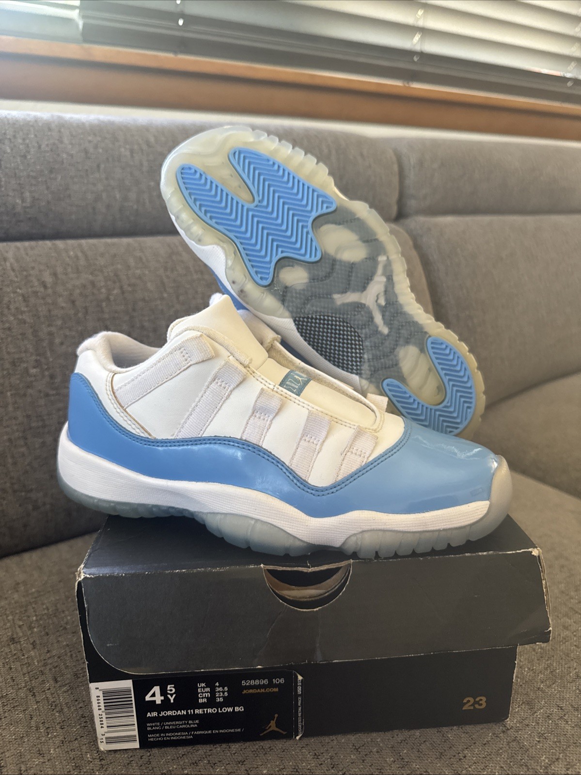 Nike Air Jordan 11 Retro Low White University Blue UNC 528896-106 Size 4.5Y