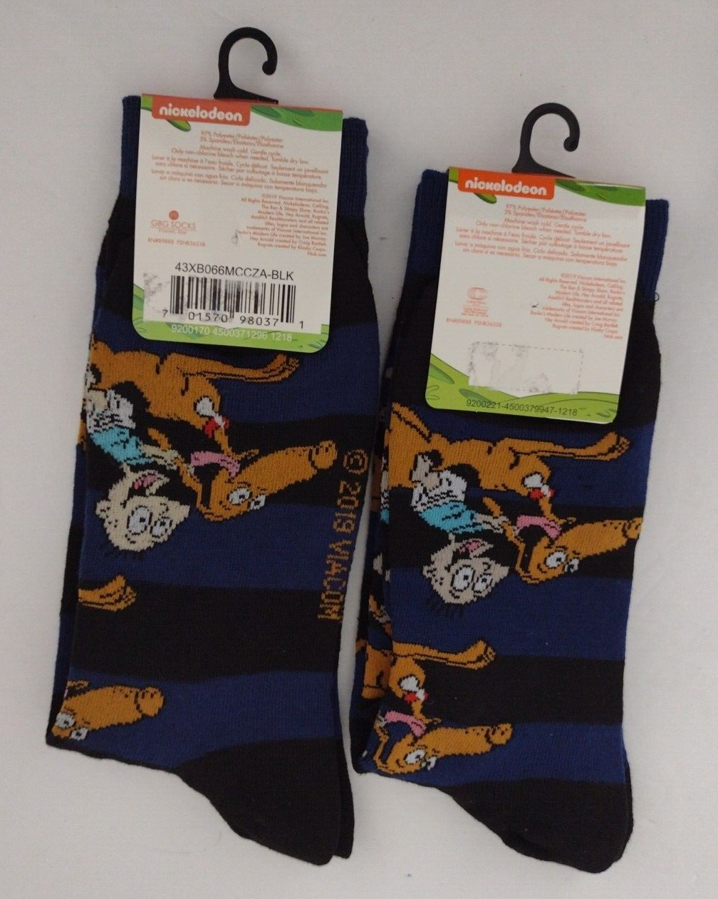 Nickelodeon Rugrat Socks 2 Pair Tommy Pickles and Spike the Dog Striped Retro