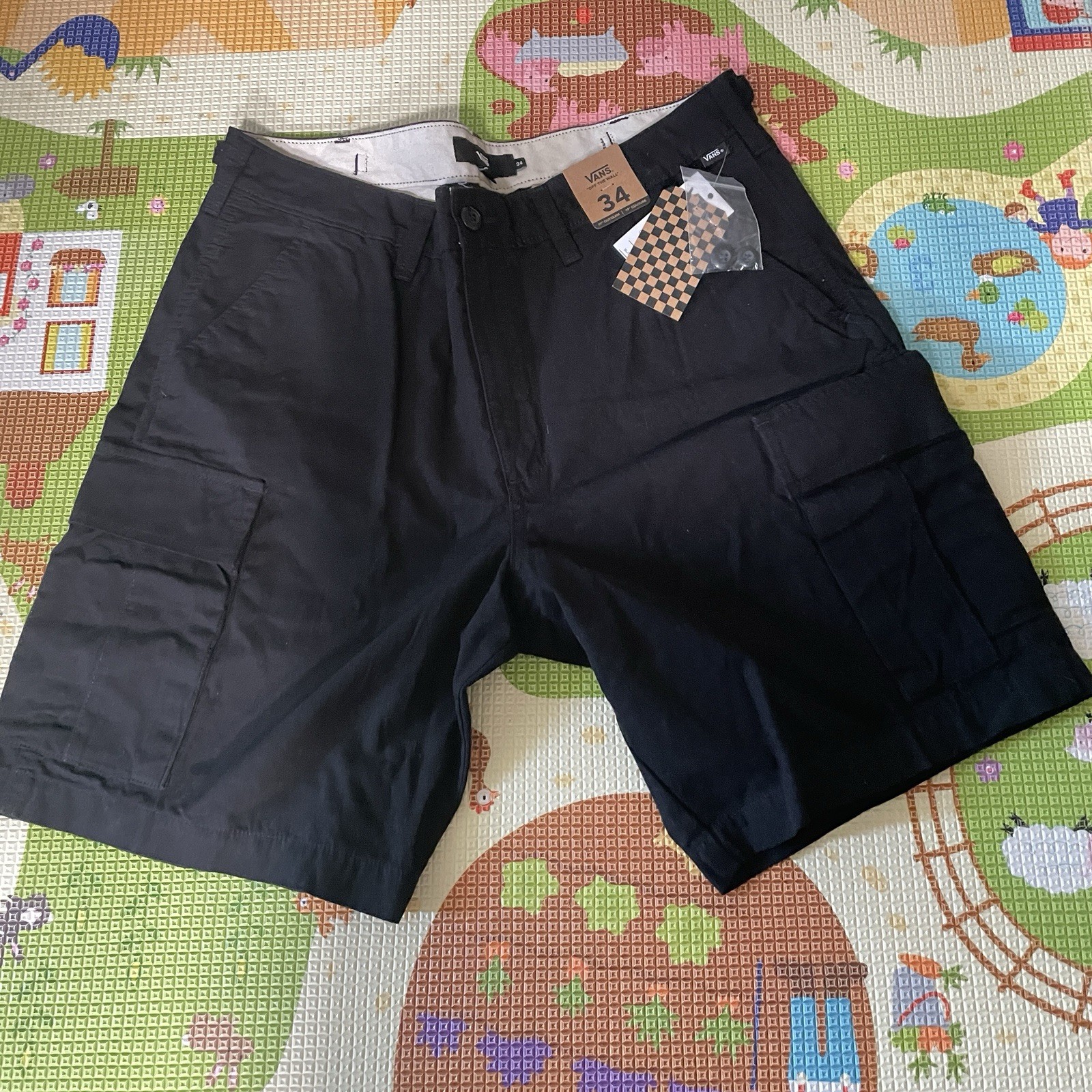 Vans Cargo Shorts Mens 34 Black Cargo Pocket Casual Skateboarding Off The Wall