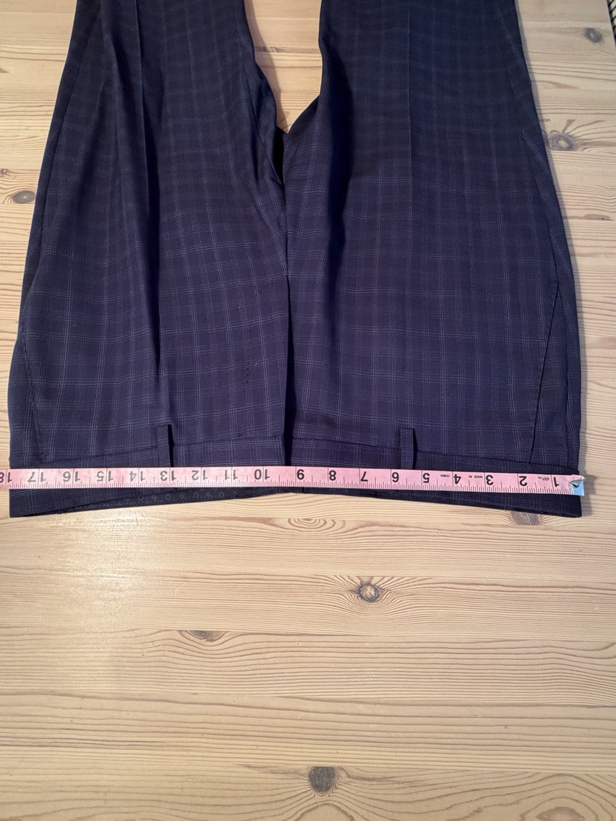 Men’s 40 R Hugo Boss Huge Blue Windowpane Check Plaid 100% Wool Flat Front Suit
