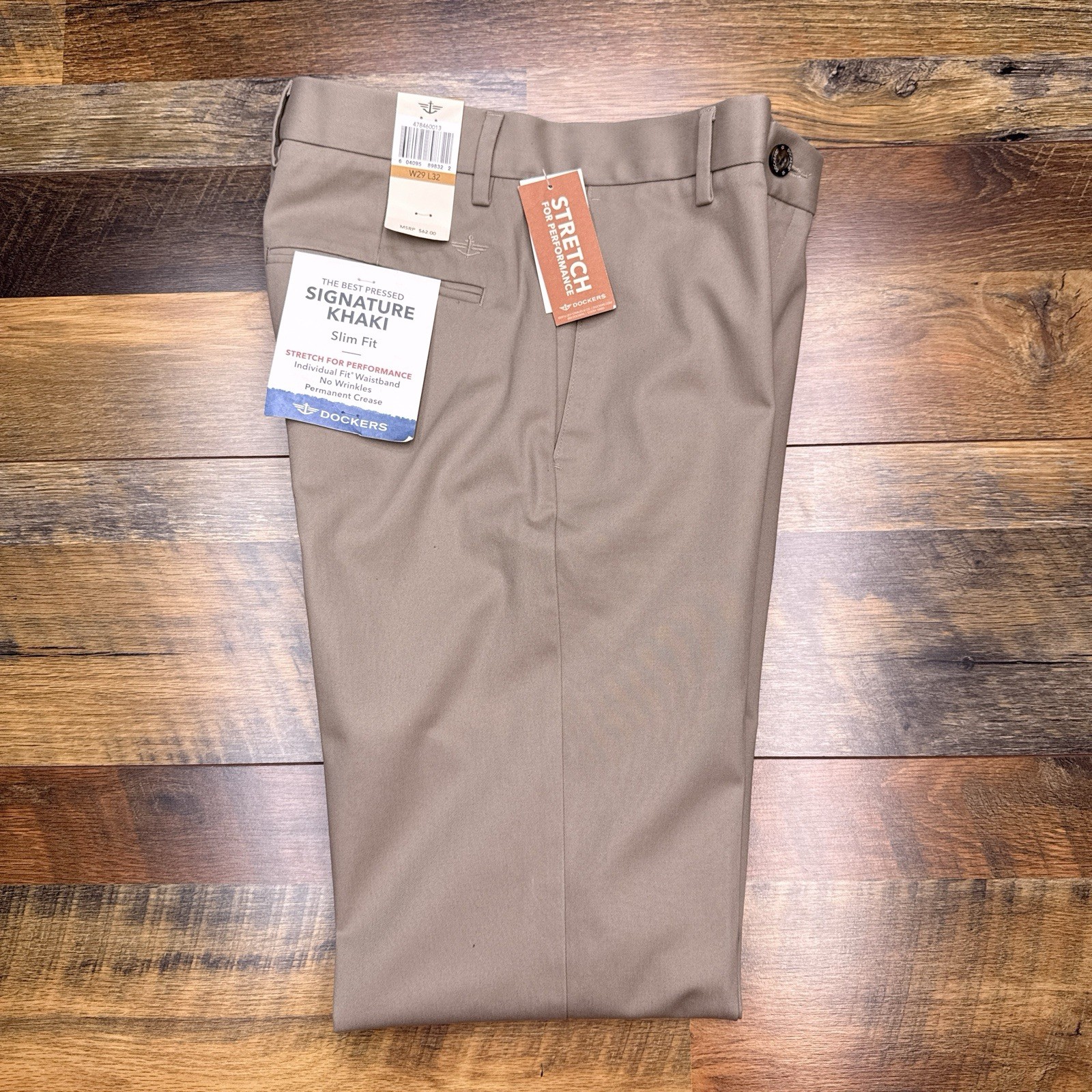 Dockers Signature Khaki Pants Mens 29×32 Tan Slim Performance New