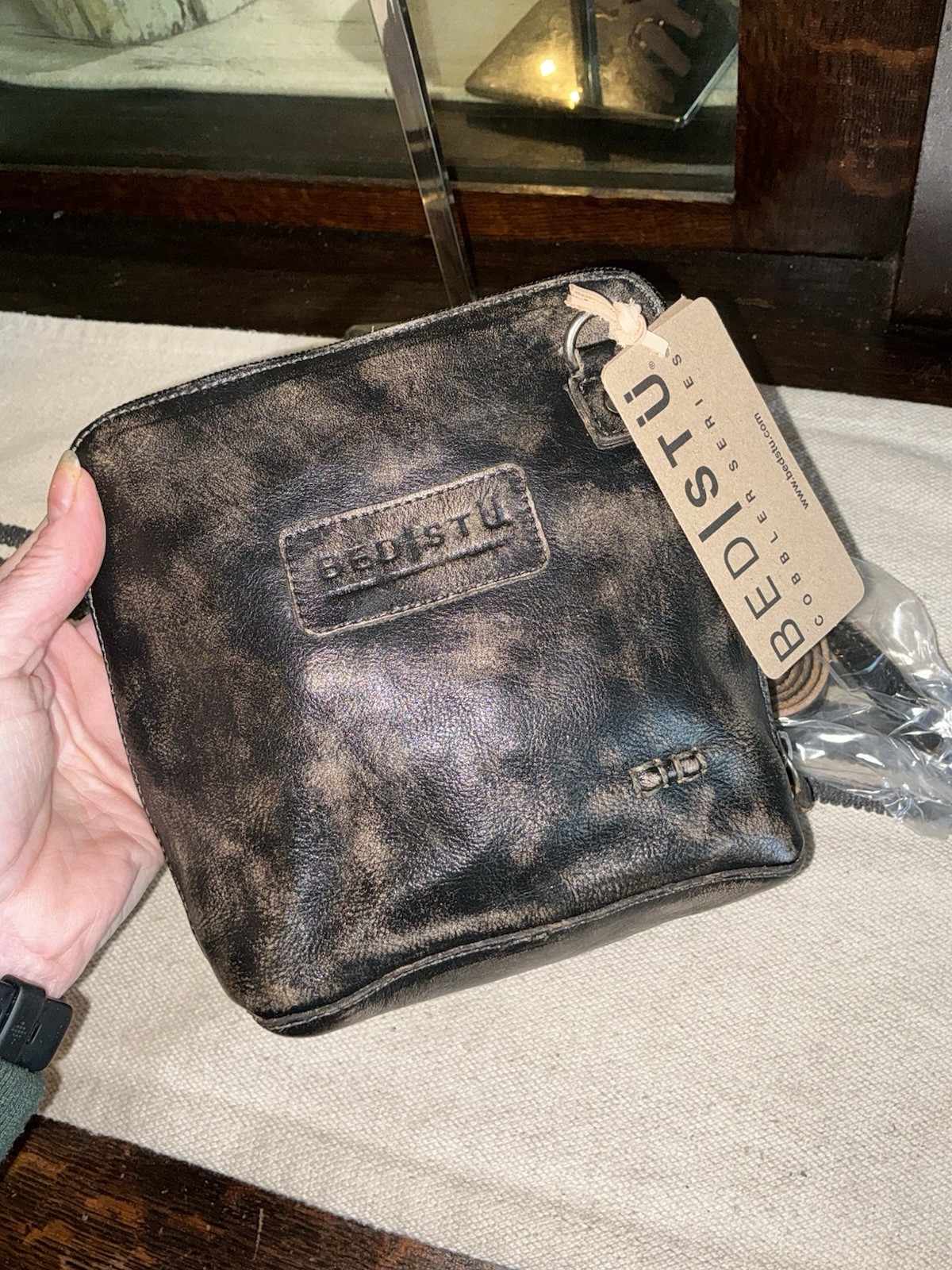 NWT Bed Stu Leather Ventura Crossbody Clutch Bag Black Hand Wash Retail $155