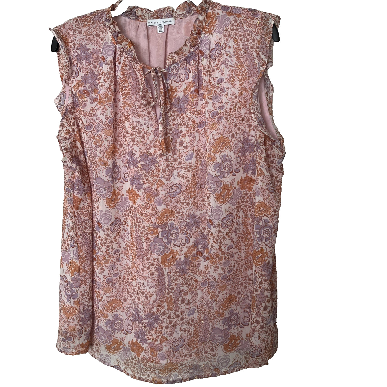 Anthropologie Maison dAmelie Fairy Ruffle Floral Blouse Womens XL Sheer Shimmer