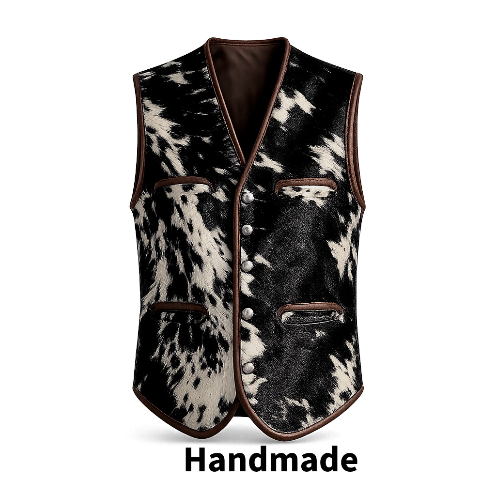 Women’s Motorcycle Cowhide Vest Real Hair-On Leather Waistcoat USA Cowgirl Black
