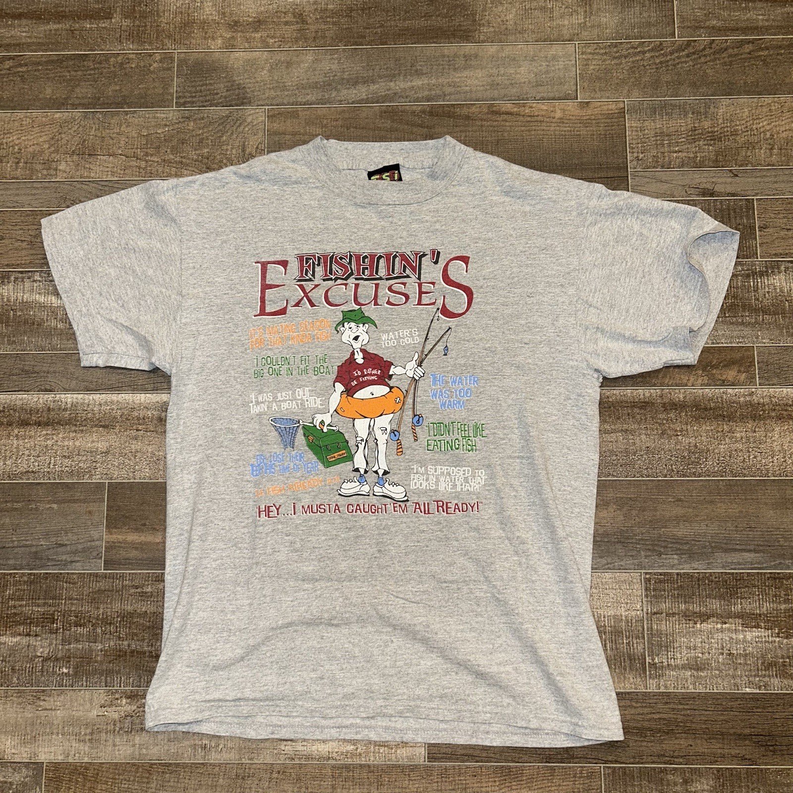 Vintage My Fishing Excuses Graphic T-Shirt Men Medium Gray Funny Outdoors 90s US