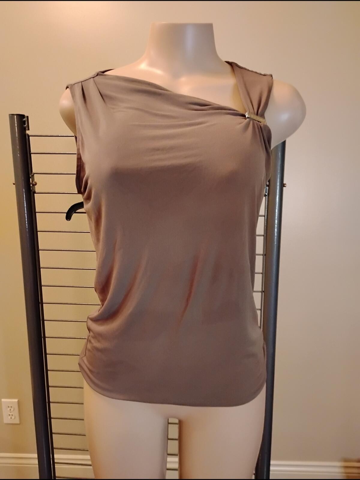 Michael Kors Taupe Sleeveless Draped Shoulder Top