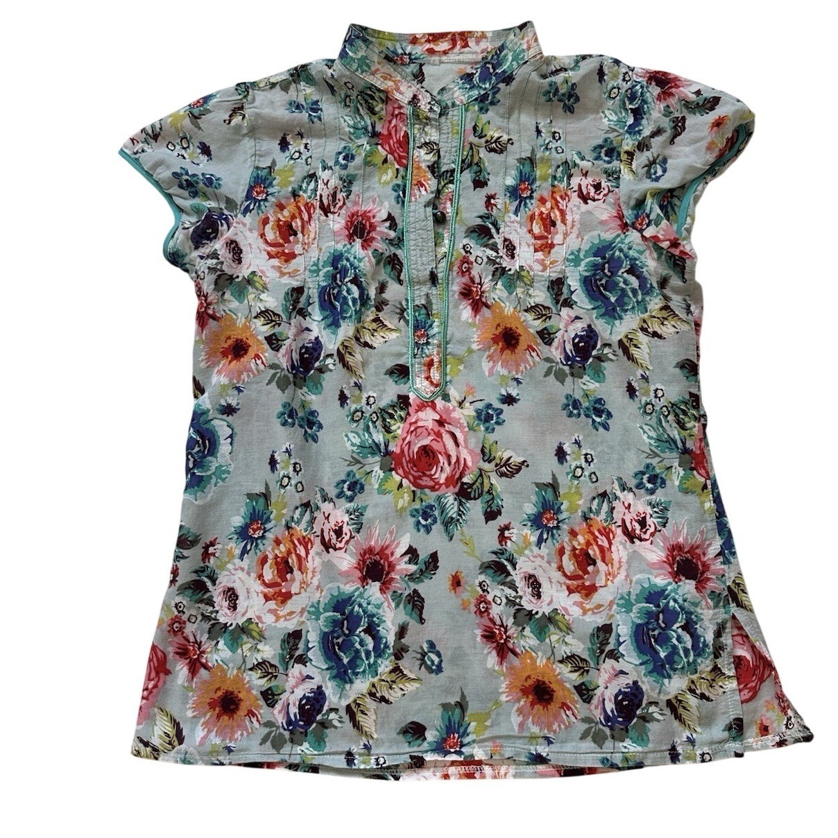 Unbranded Multicolor Floral Blouse Chinese Style Women’s small Short sleeve