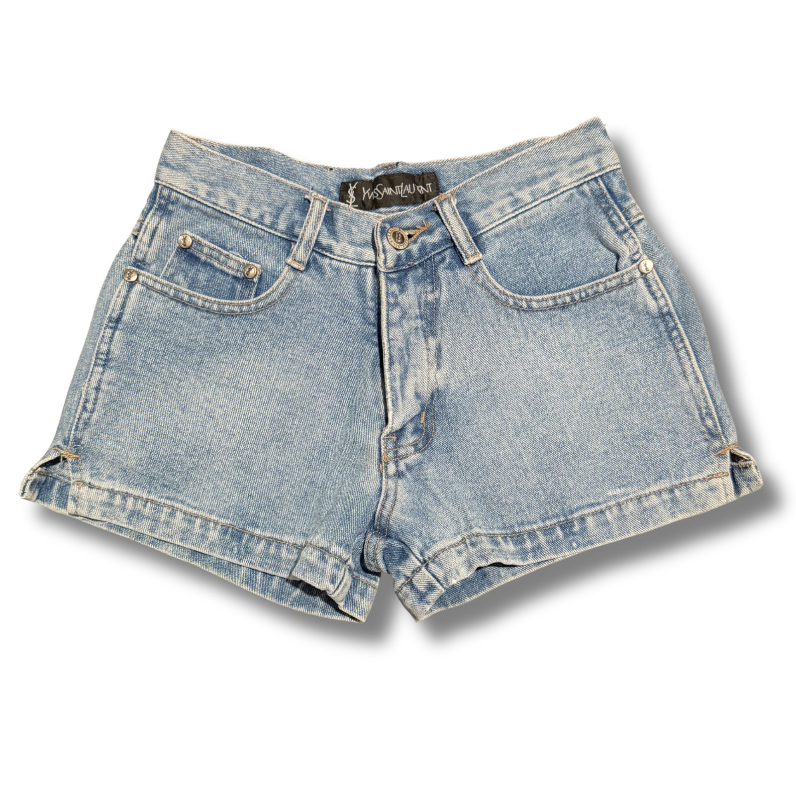 Vintage Yves Saint Laurent YSL Denim Shorts 25 Made in Italy High Rise Rare