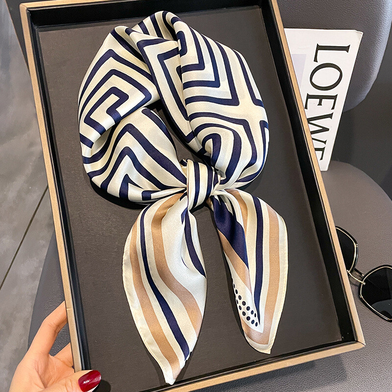 100% Mulberry Silk 27″ Square Scarf Women Neckerchief Wrap Fashion Style Striped