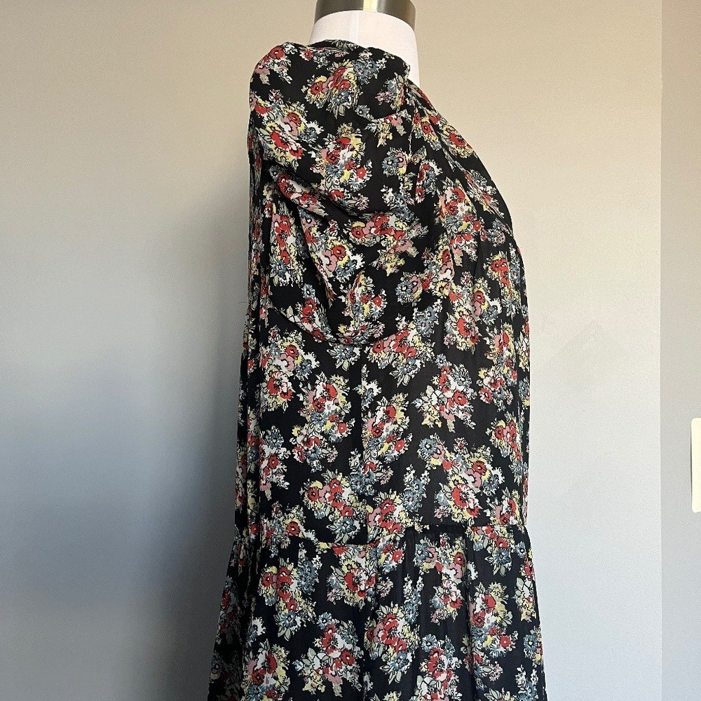 Sandro Floral Summer Ruched Puffed Sleeve V-neck A-line Cocktail Dress Medium