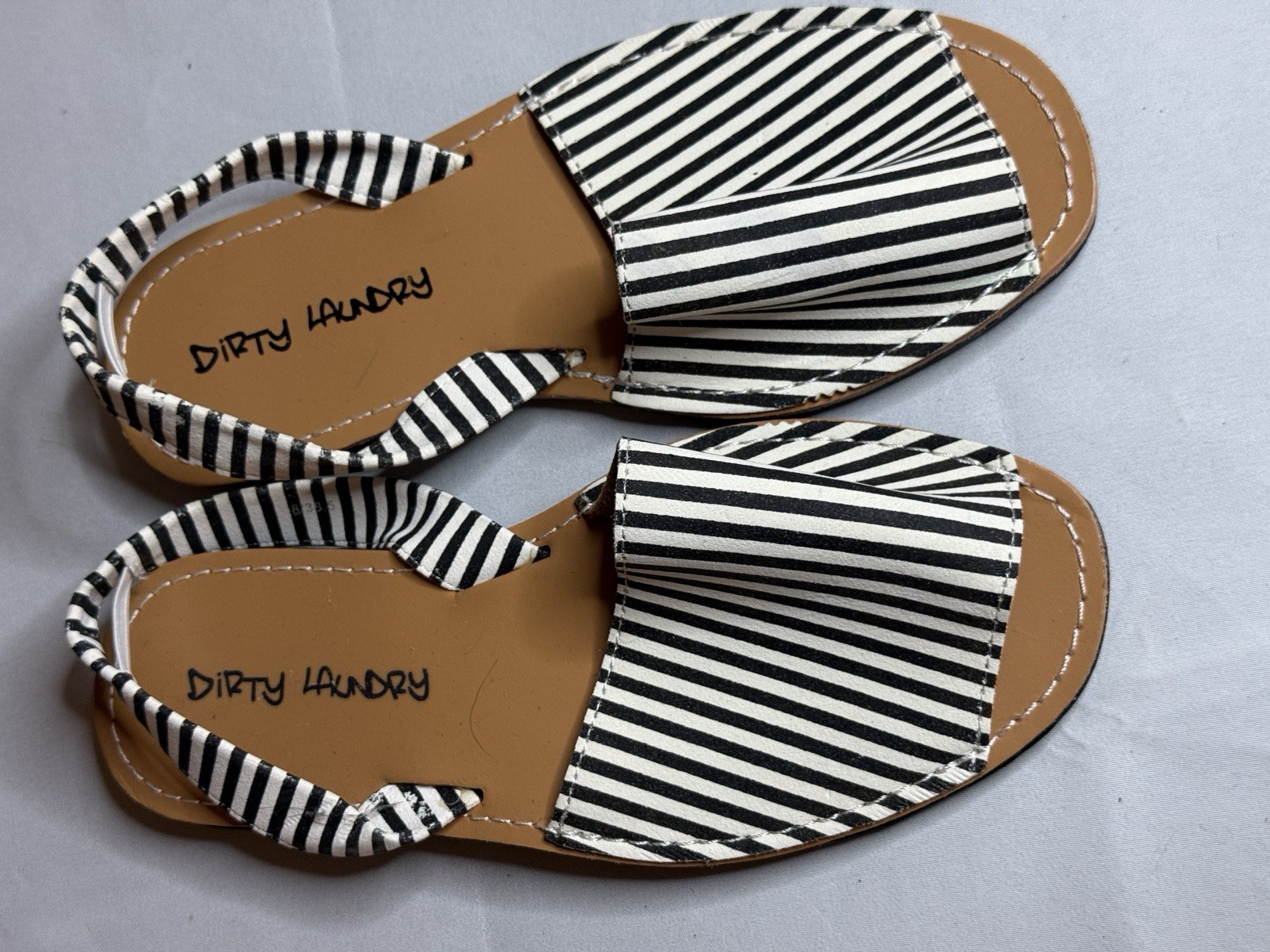 Dirty Laundry Women’s Black White Striped Strappy Slip On Sandals 8