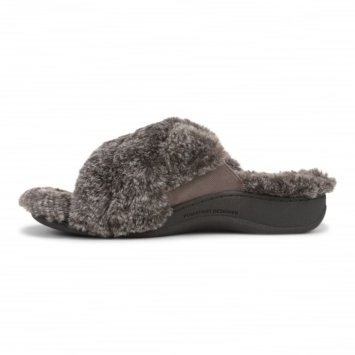 VIONIC Women Relax II Slippers, Dark Brown Fur (NEW)