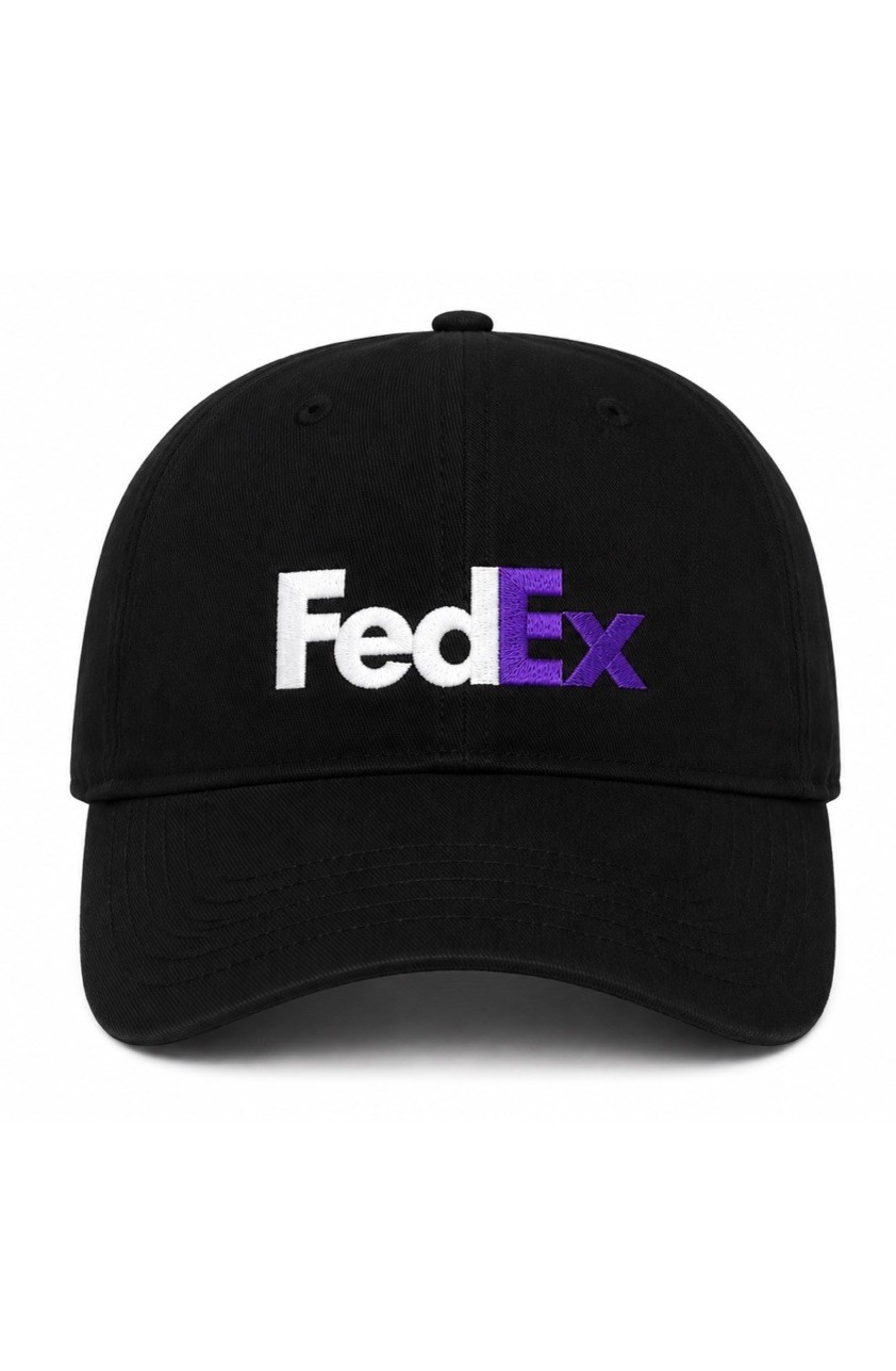 FedEx Delivery Hat Black Baseball Cap Embroidered Logo 2D Flat Adjustable Gift