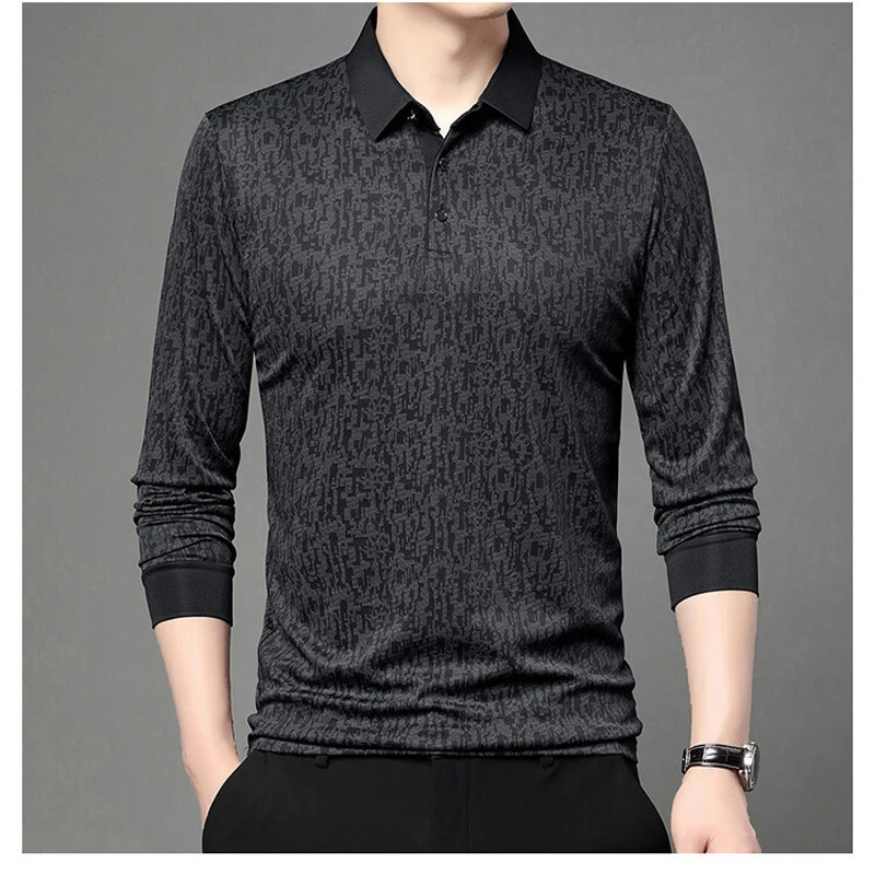Spring and Autumn Men’s Long Sleeved Golf Polo Collar T-shirt, Business Casual F