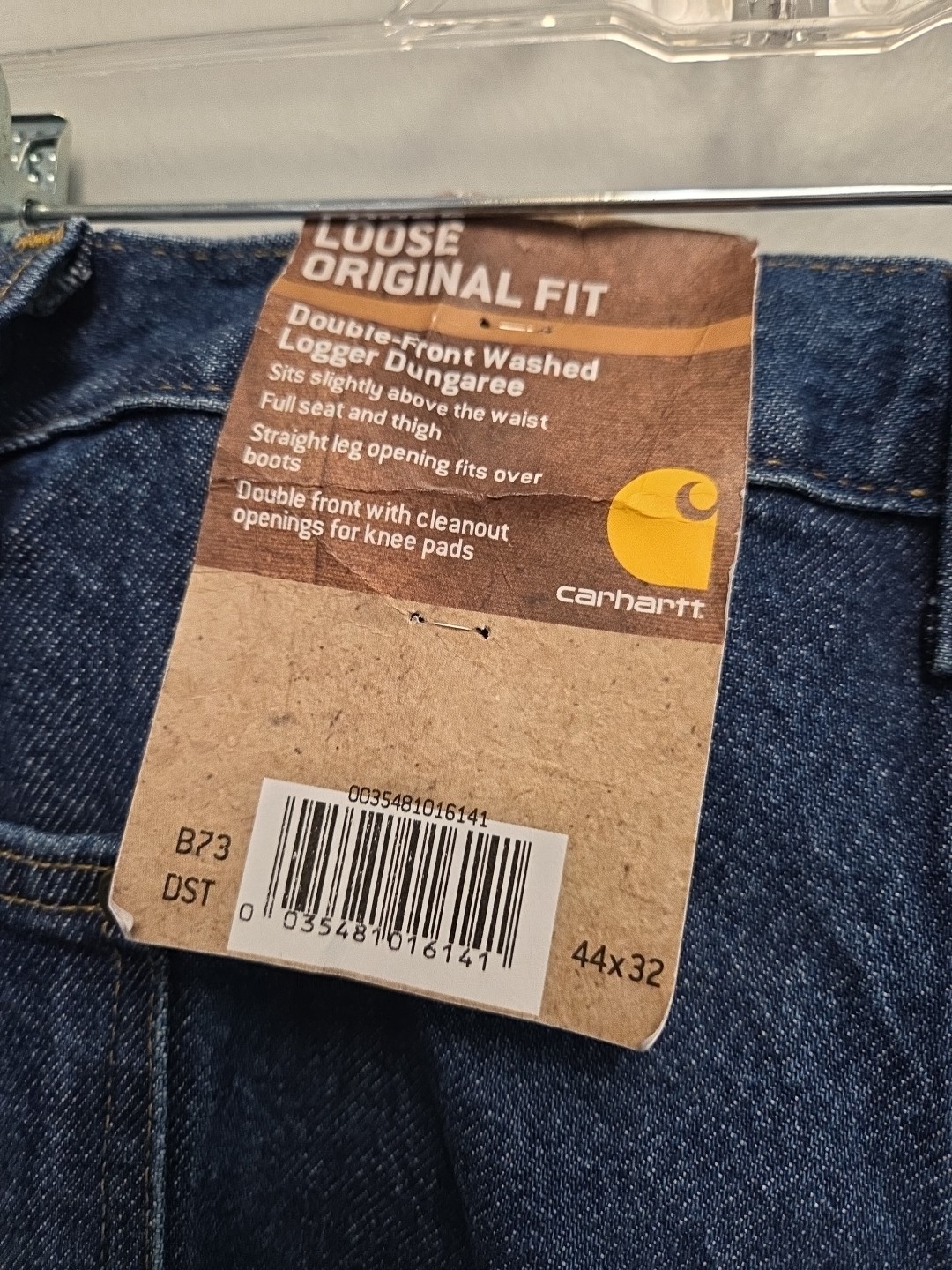Carhartt B73 Double Front Washed Denim Loose Fit Logger Jean Size 44×32 NWT