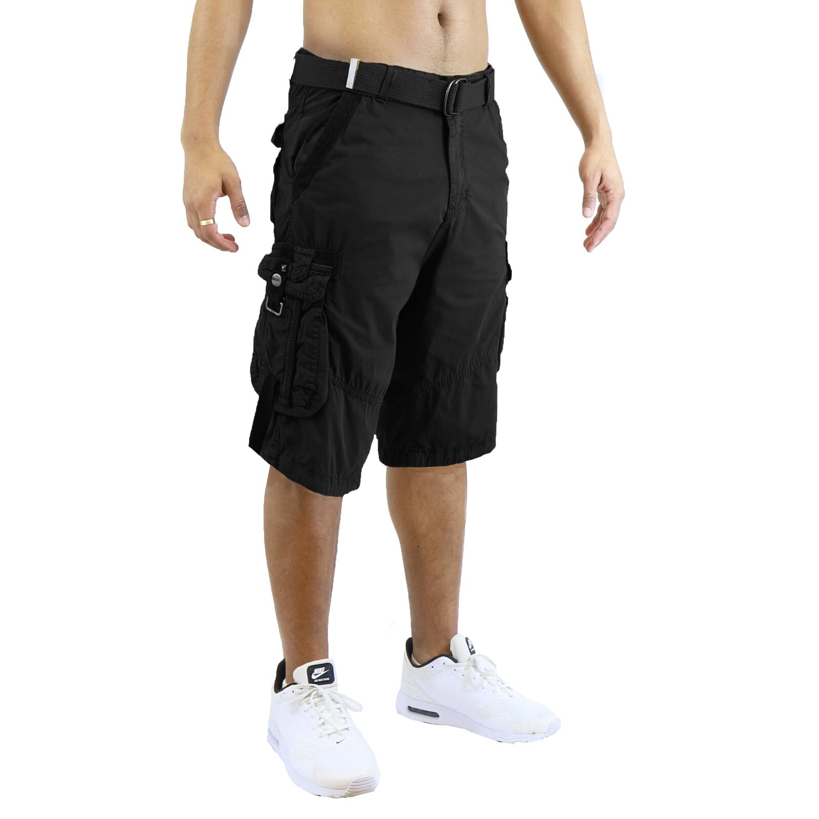 Mens Belted Cargo Shorts Distressed Cotton Vintage Lounge Hiking Sizes 30-48 NEW
