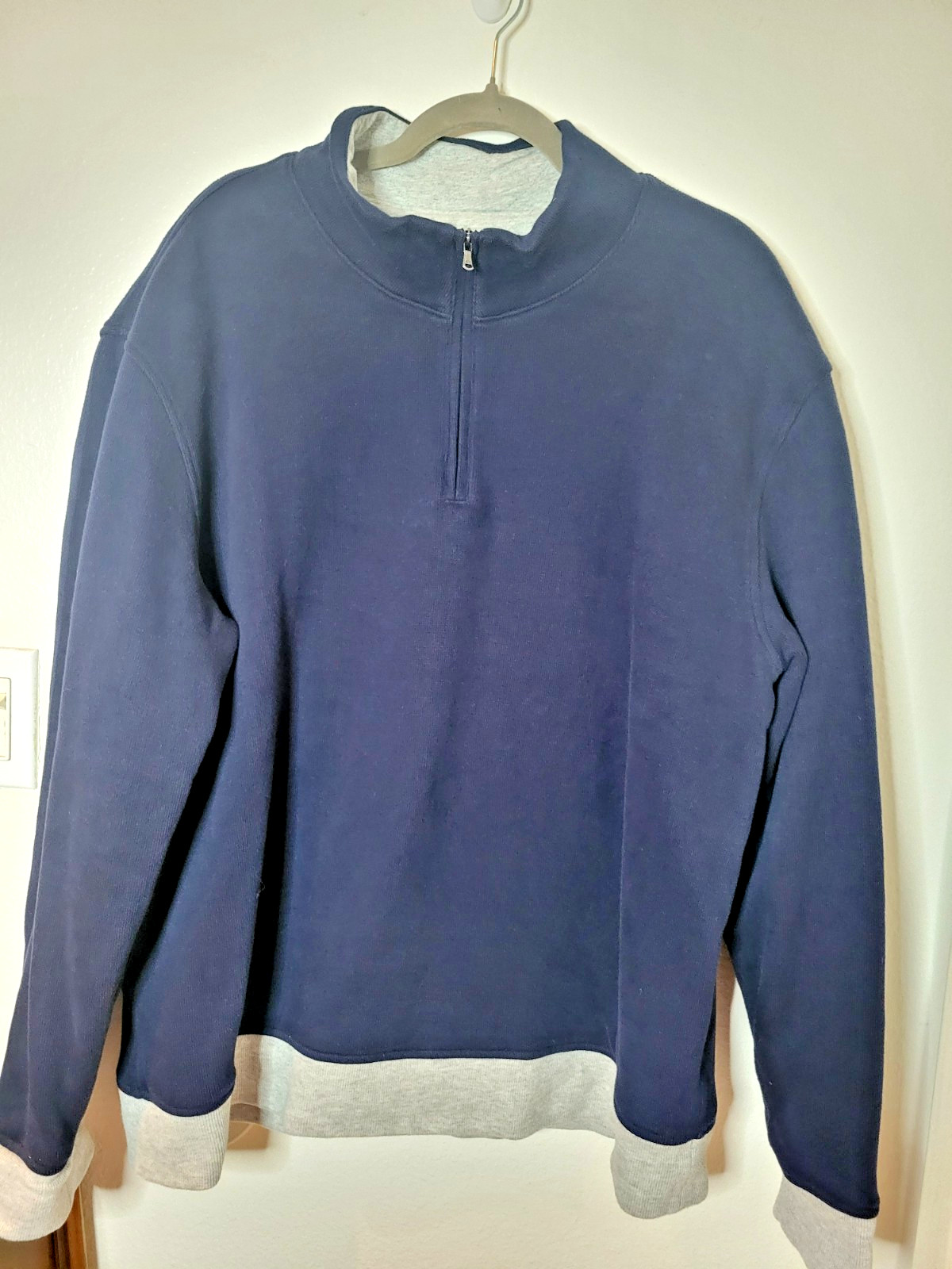 Lands’ End Reversible Bedford Quarter-Zip Pullover Mens XL Navy Gray Sweatshirt