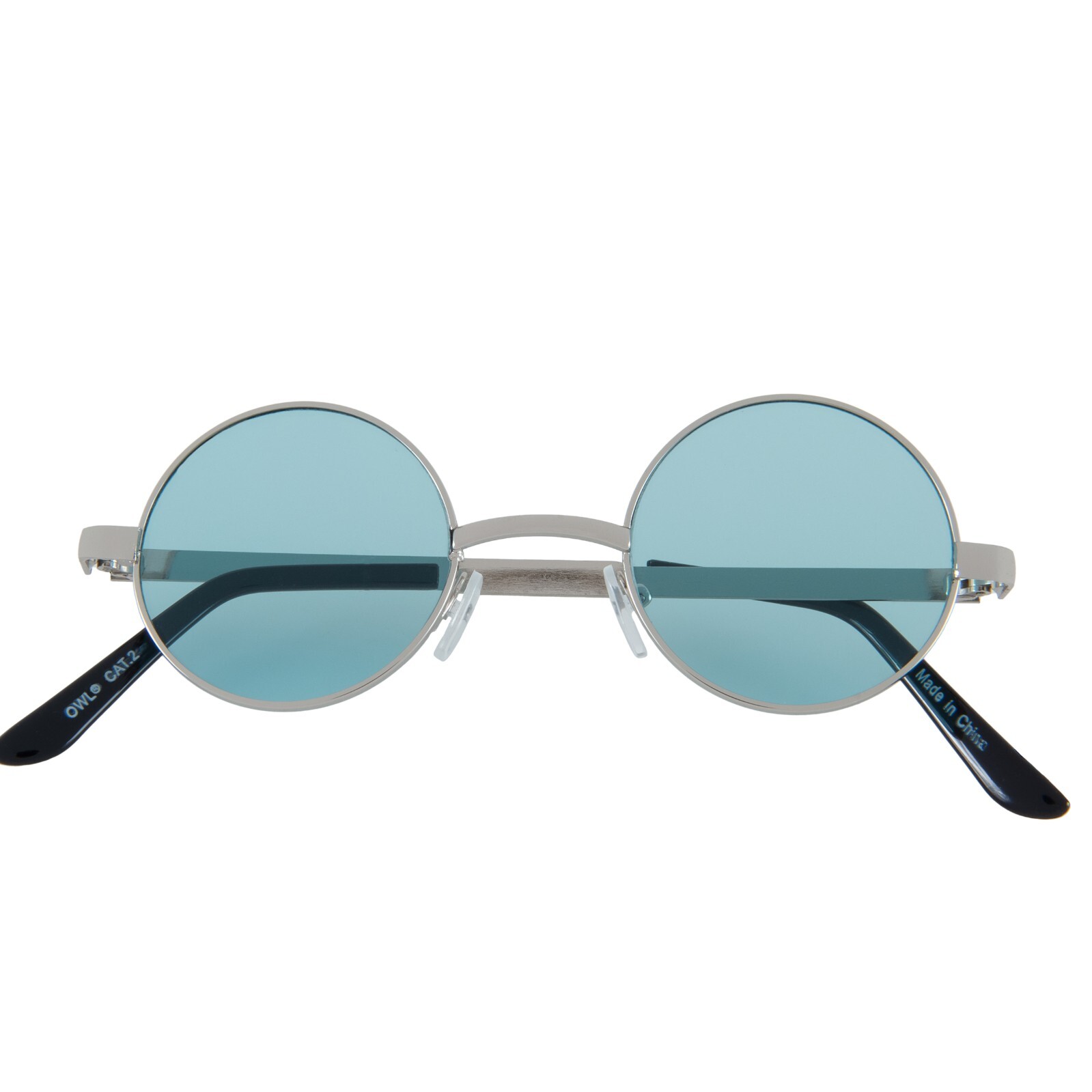 ROUND SUNGLASSES GREEN COLORED LENS SILVER METAL FRAME HIPPIE HIPPSTER 43 MM