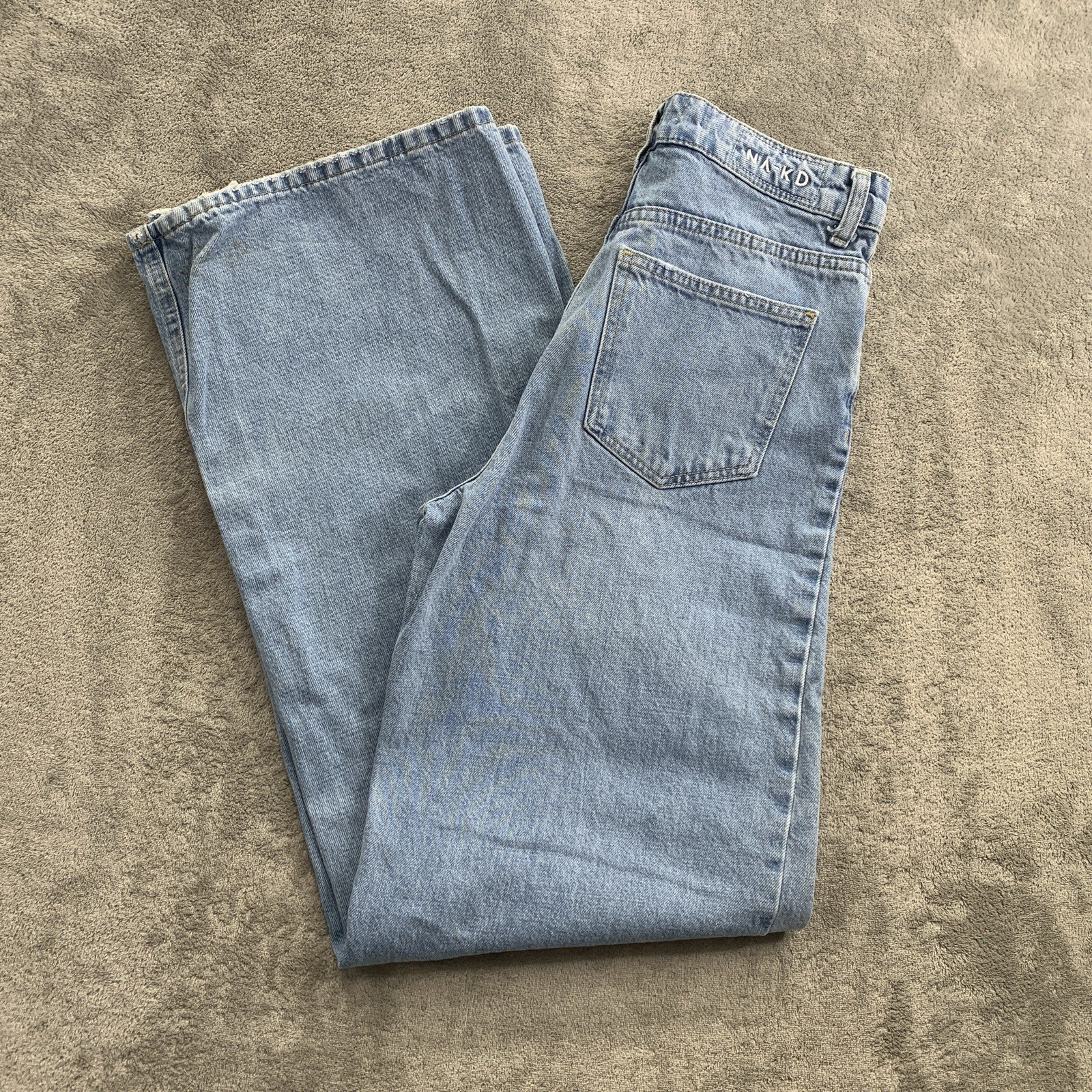 NA-KD Jeans Women’s 36 Blue Wide High Waist Casual Denim Light Wash Boho