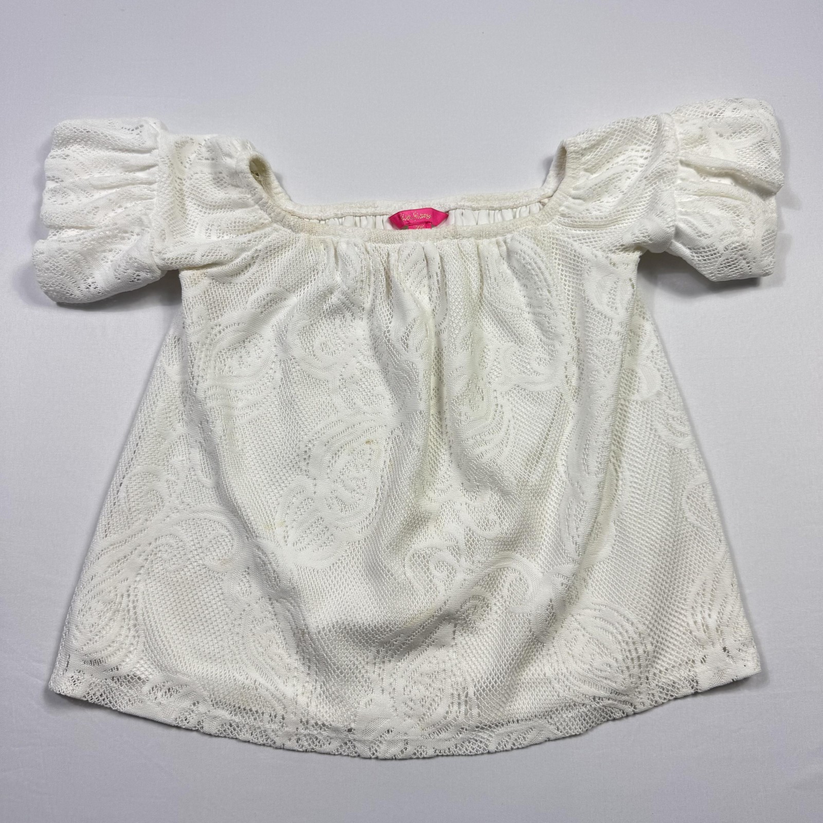 Lilly Pulitzer Top Womens XXS White Lace Off Shoulder Short Sleeve Blouse Poly