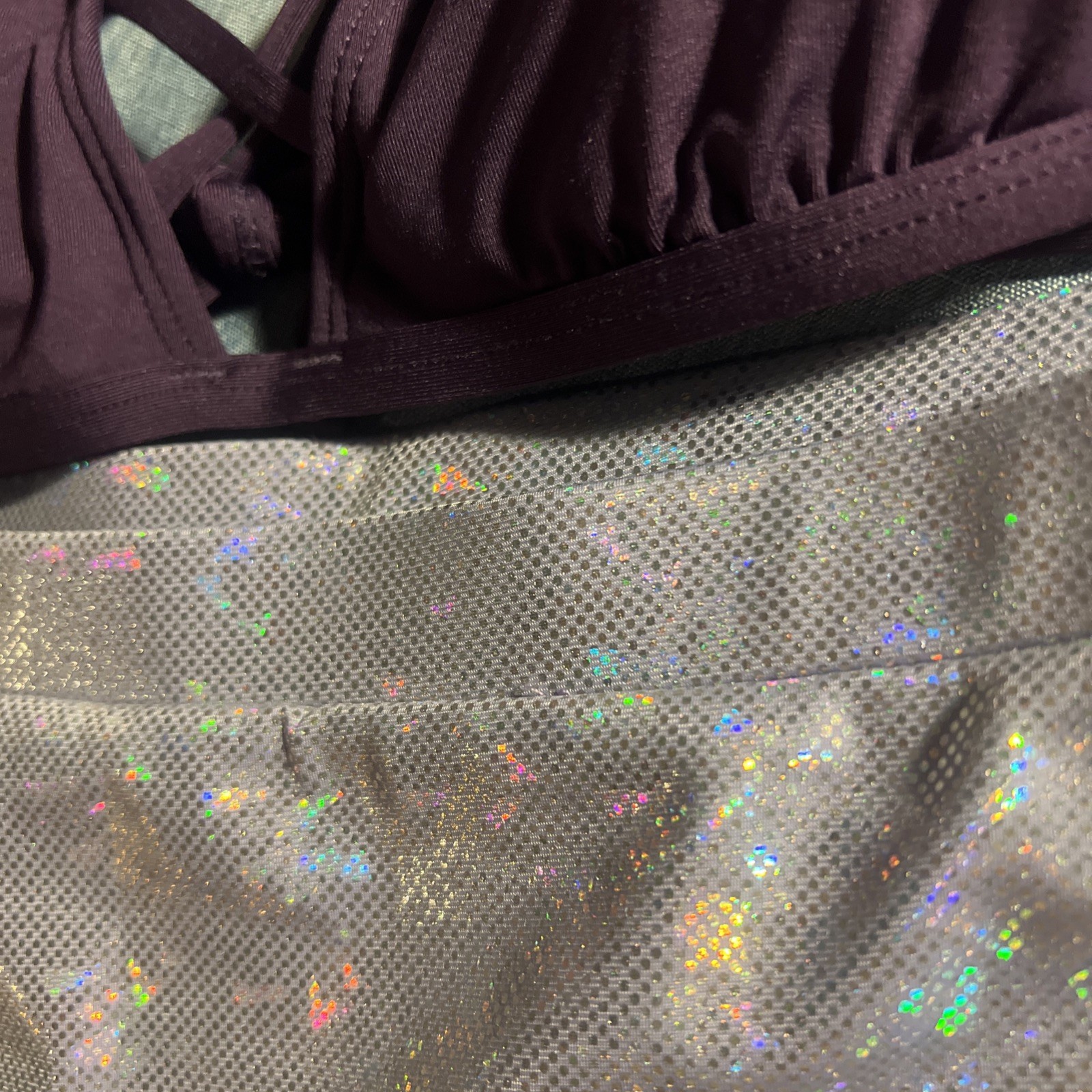 NWT Sz M Bikini A.N.A. Purple Mix Match Hologram Silver Shiny Hi-Waist Bottom